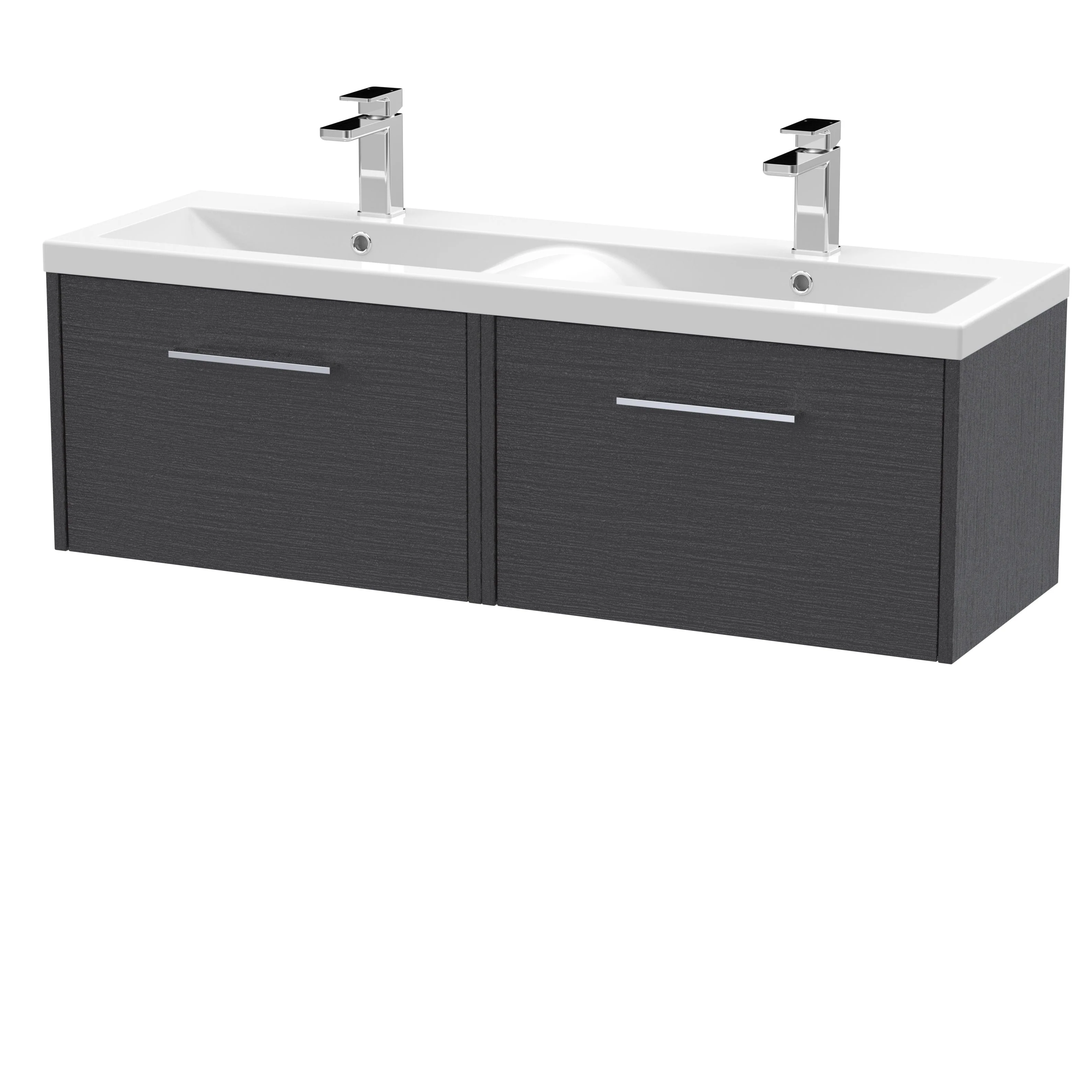 Hudson Reed Juno 1200mm Wall Hung 2-Drawer Vanity & Double Basin - Graphite Grey