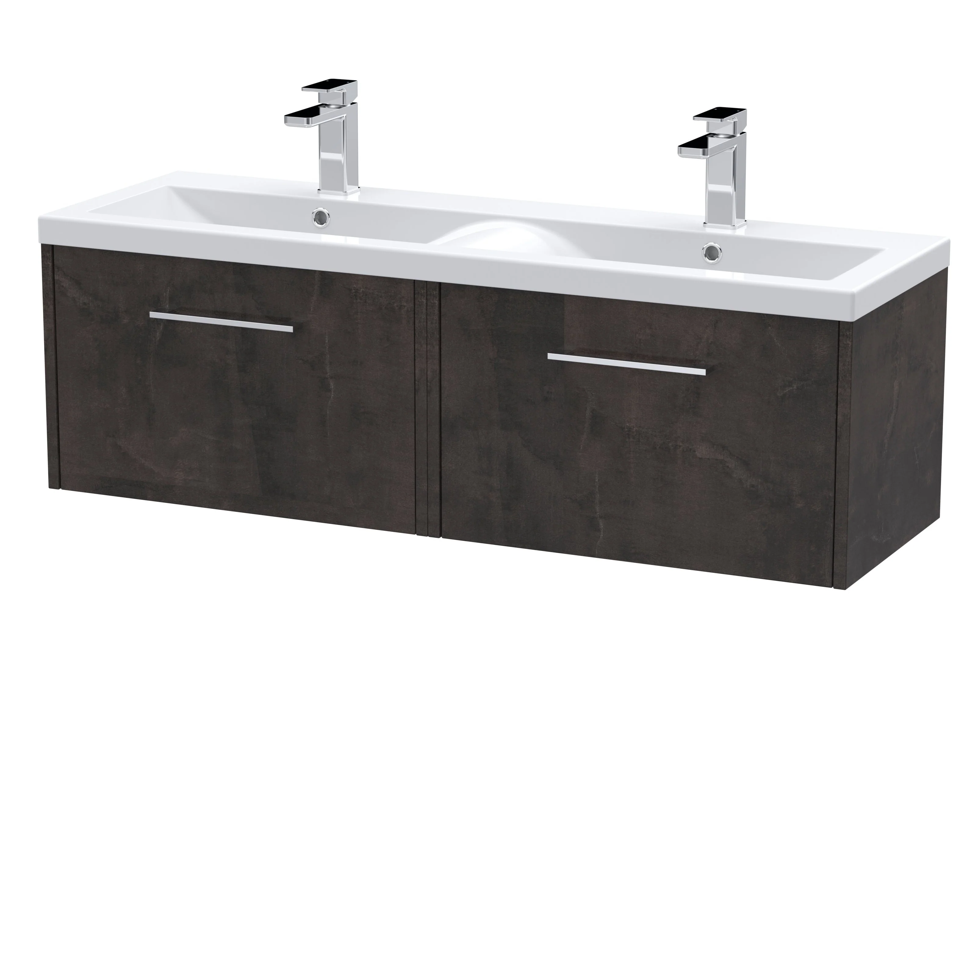 Hudson Reed Juno 1200mm Wall Hung 2-Drawer Vanity & Double Basin - Metallic Slate