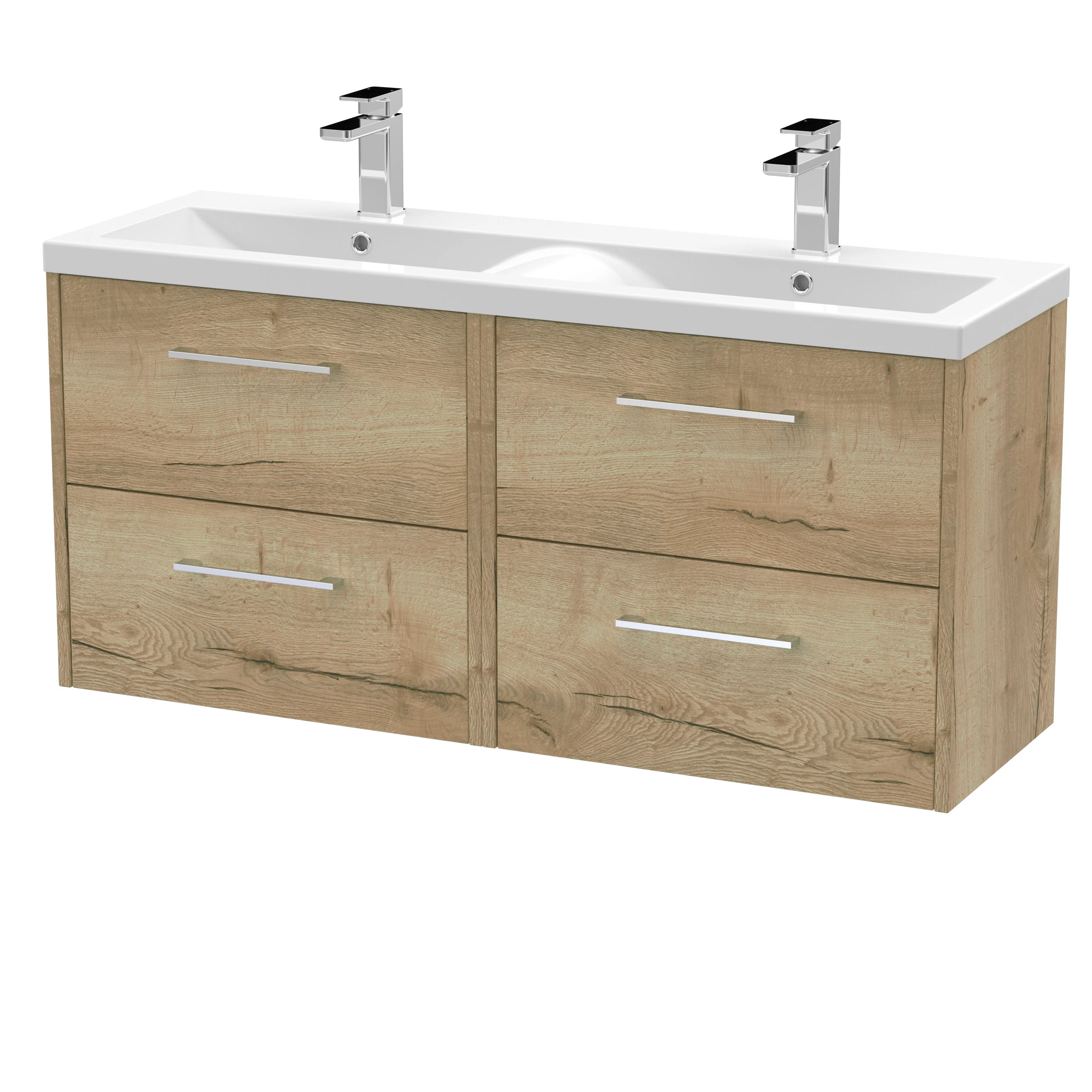 Hudson Reed Juno 1200mm Wall Hung 4-Drawer Vanity & Double Basin - Autumn Oak