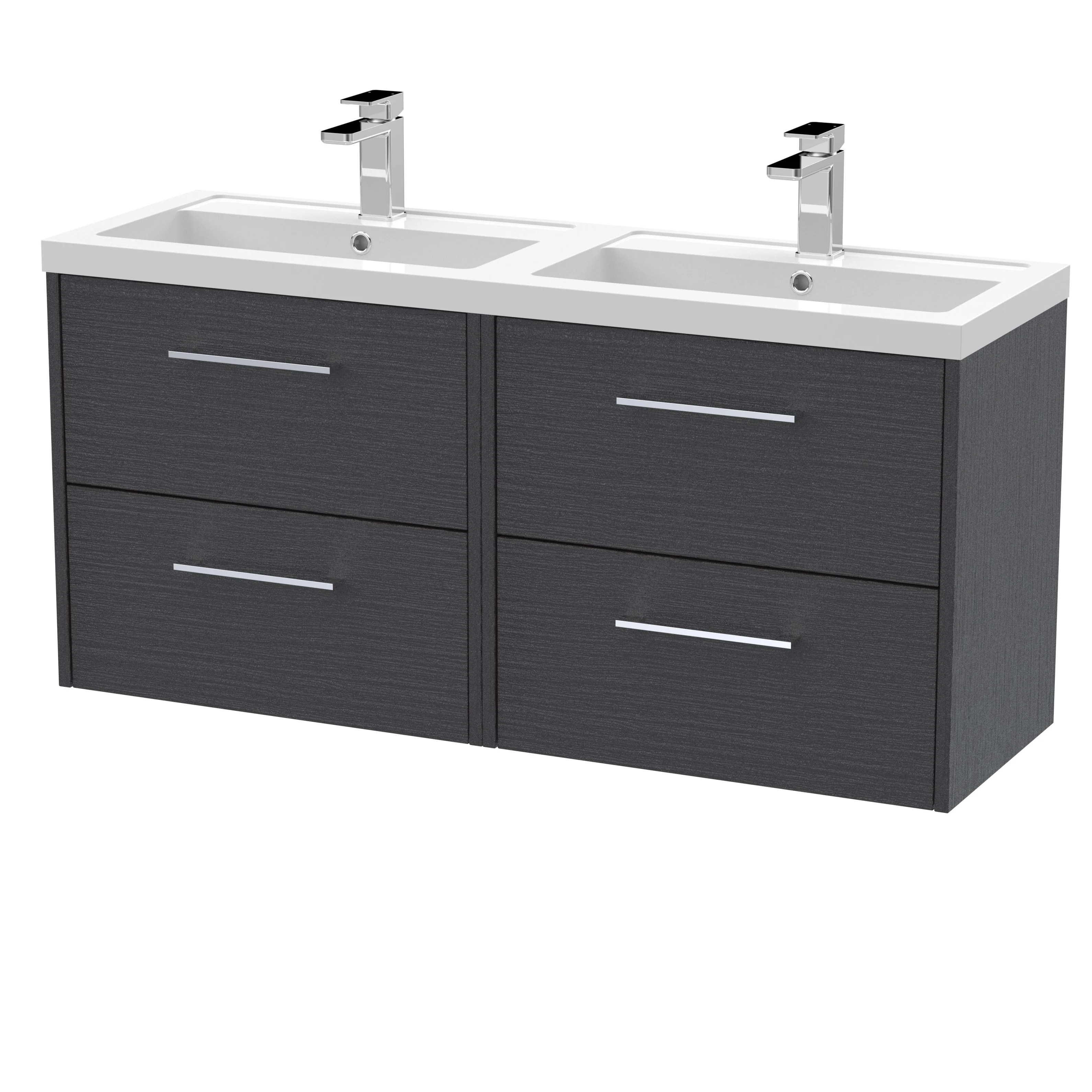 Hudson Reed Juno 1200mm Wall Hung 4-Drawer Vanity & Double Basin - Graphite Grey