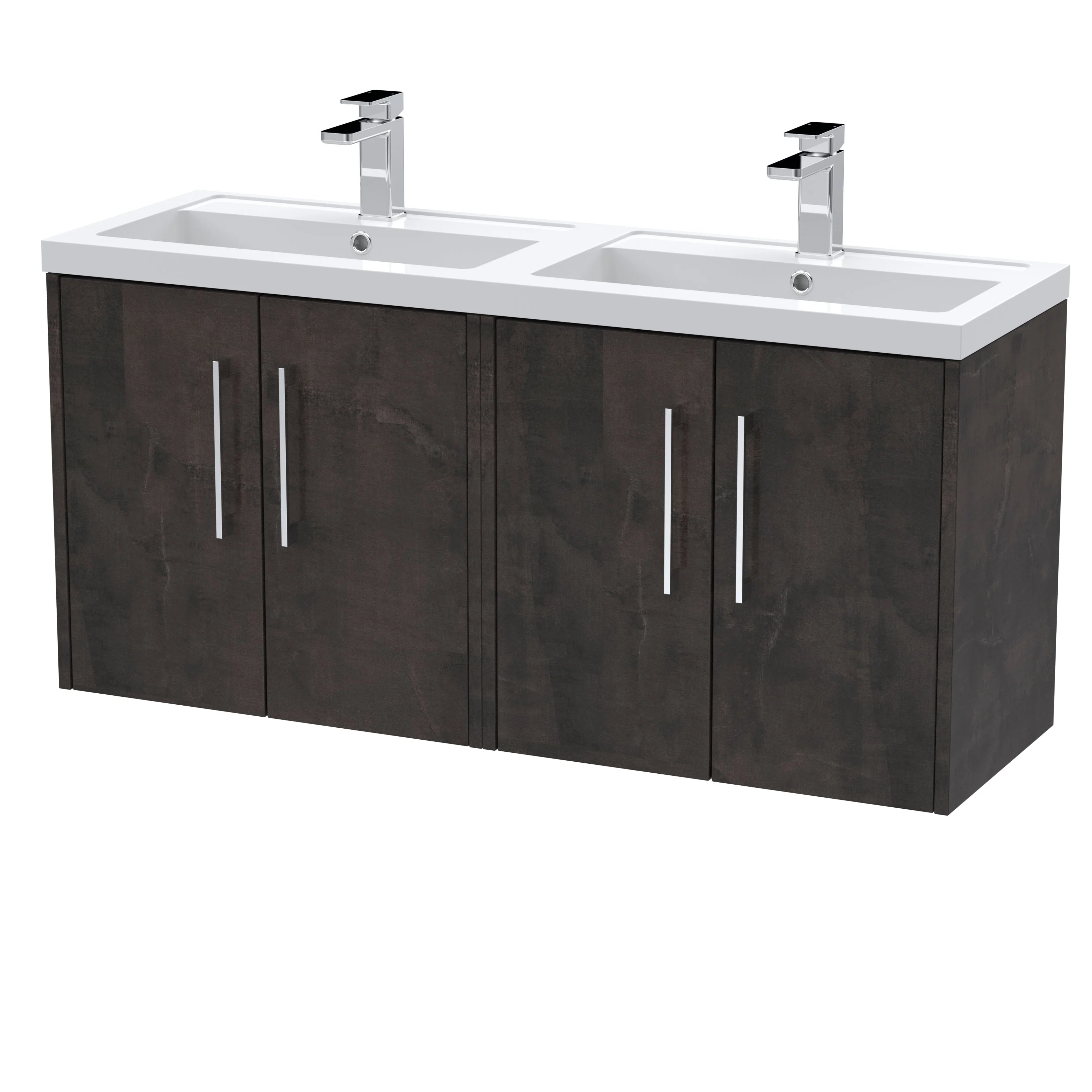 Hudson Reed Juno 1200mm Wall Hung 4-Door Vanity & Double Basin - Metallic Slate