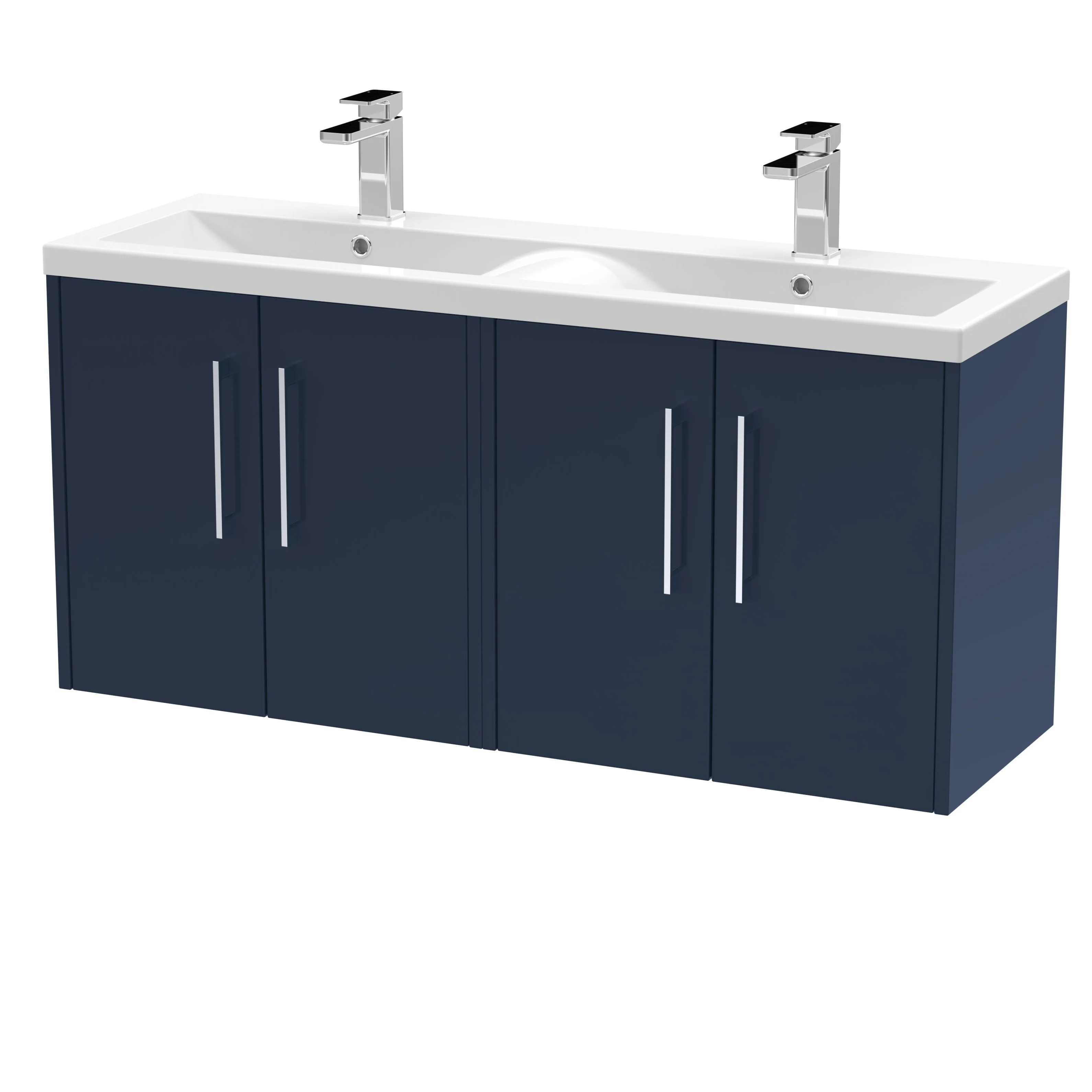 Hudson Reed Juno 1200mm Wall Hung 4-Door Vanity & Double Basin - Midnight Blue