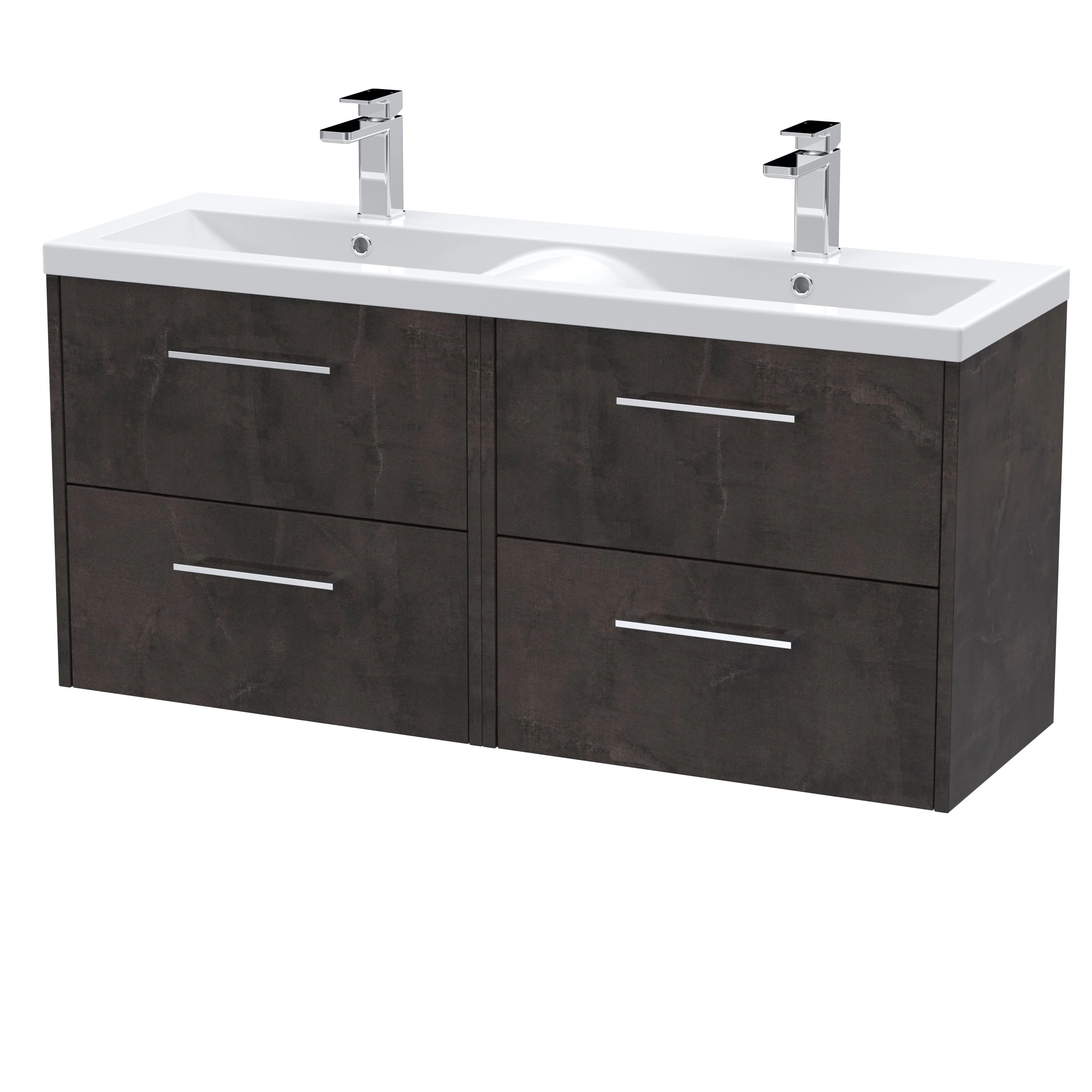 Hudson Reed Juno 1200mm Wall Hung 4-Drawer Vanity & Double Basin - Metallic Slate