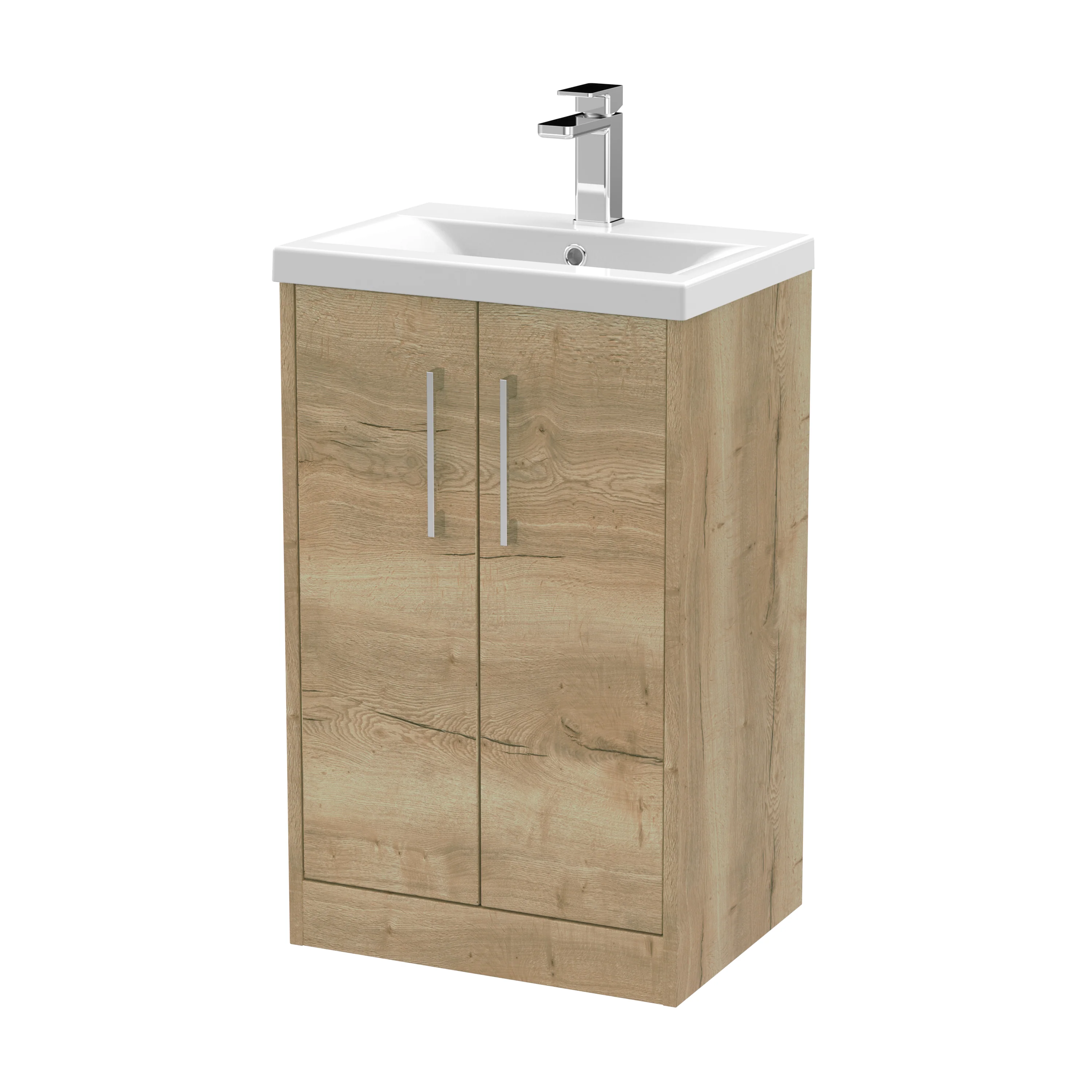 Hudson Reed Juno 500mm Floor Standing 2-Door Vanity & Basin 1 - Autumn Oak