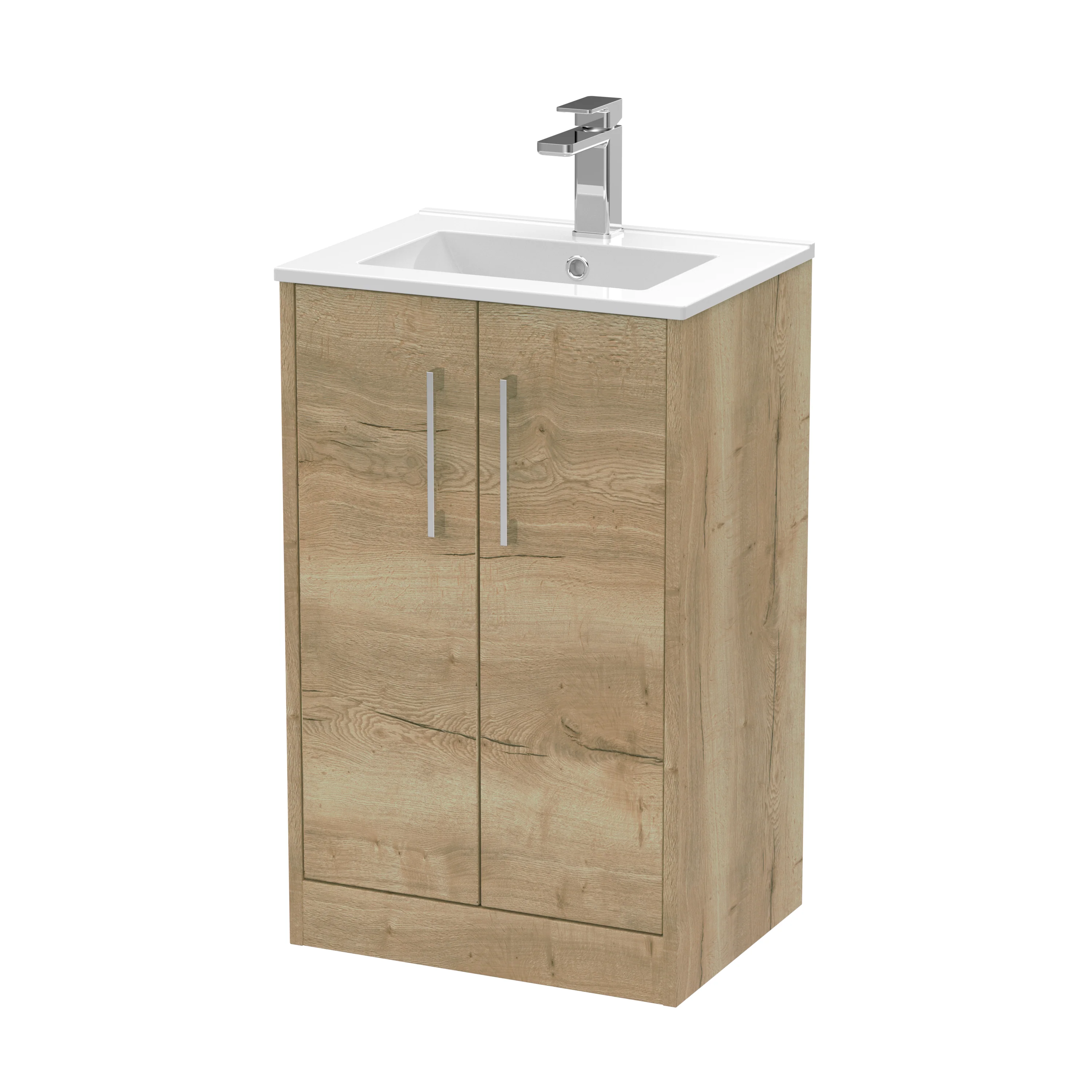 Hudson Reed Juno 500mm Floor Standing 2-Door Vanity & Basin 2 - Autumn Oak