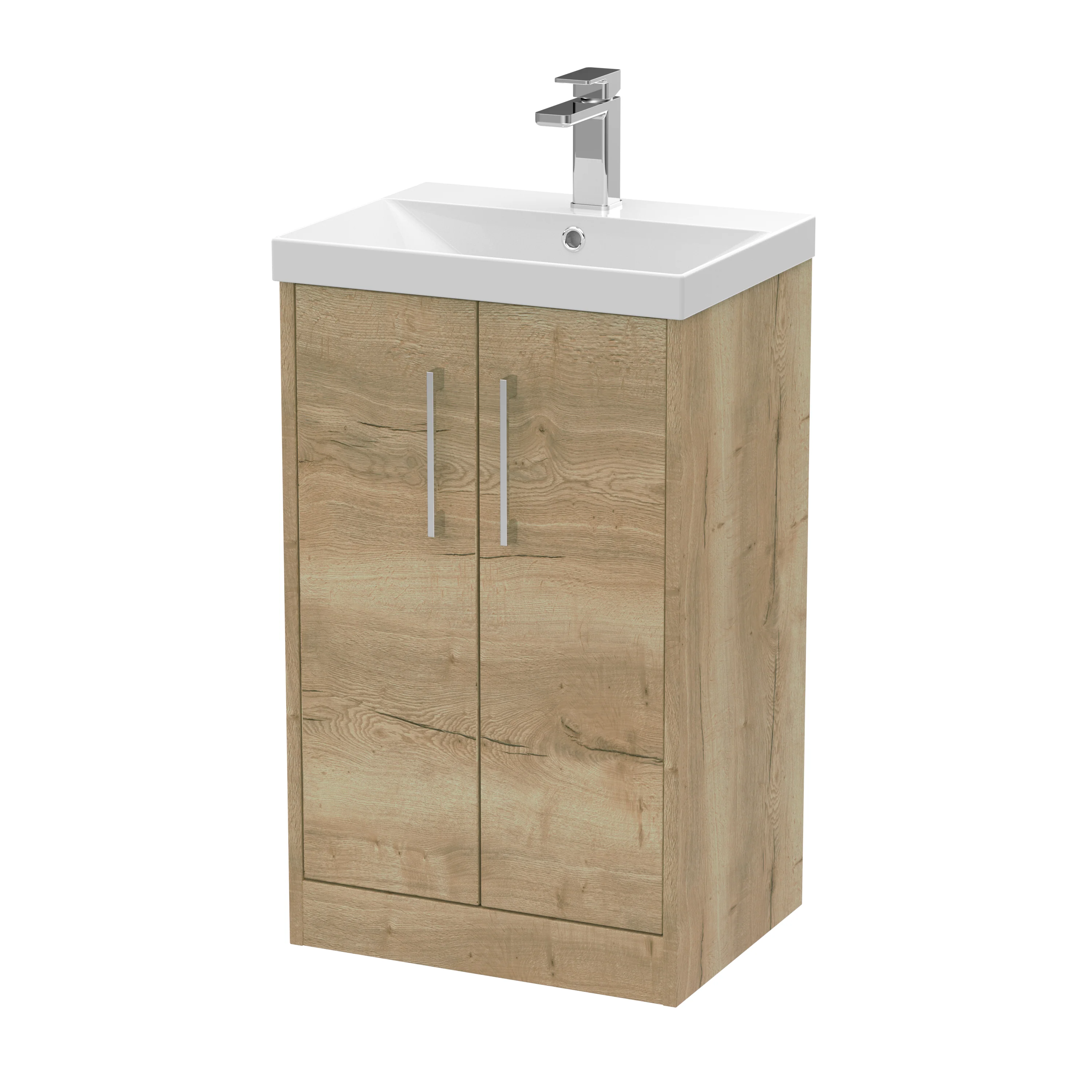 Hudson Reed Juno 500mm Floor Standing 2-Door Vanity & Basin 3 - Autumn Oak
