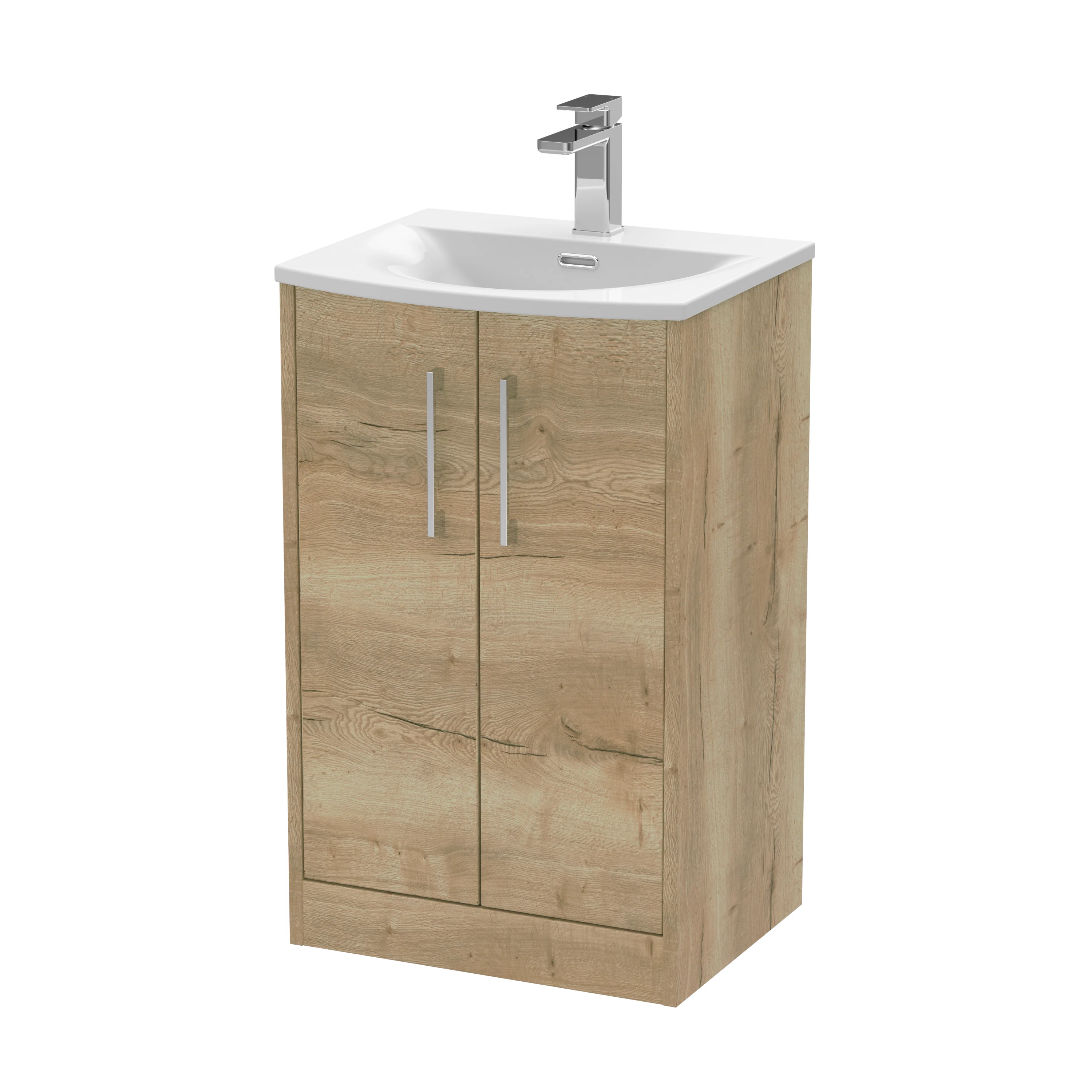 Hudson Reed Juno 500mm Floor Standing 2-Door Vanity & Basin 4 - Autumn Oak