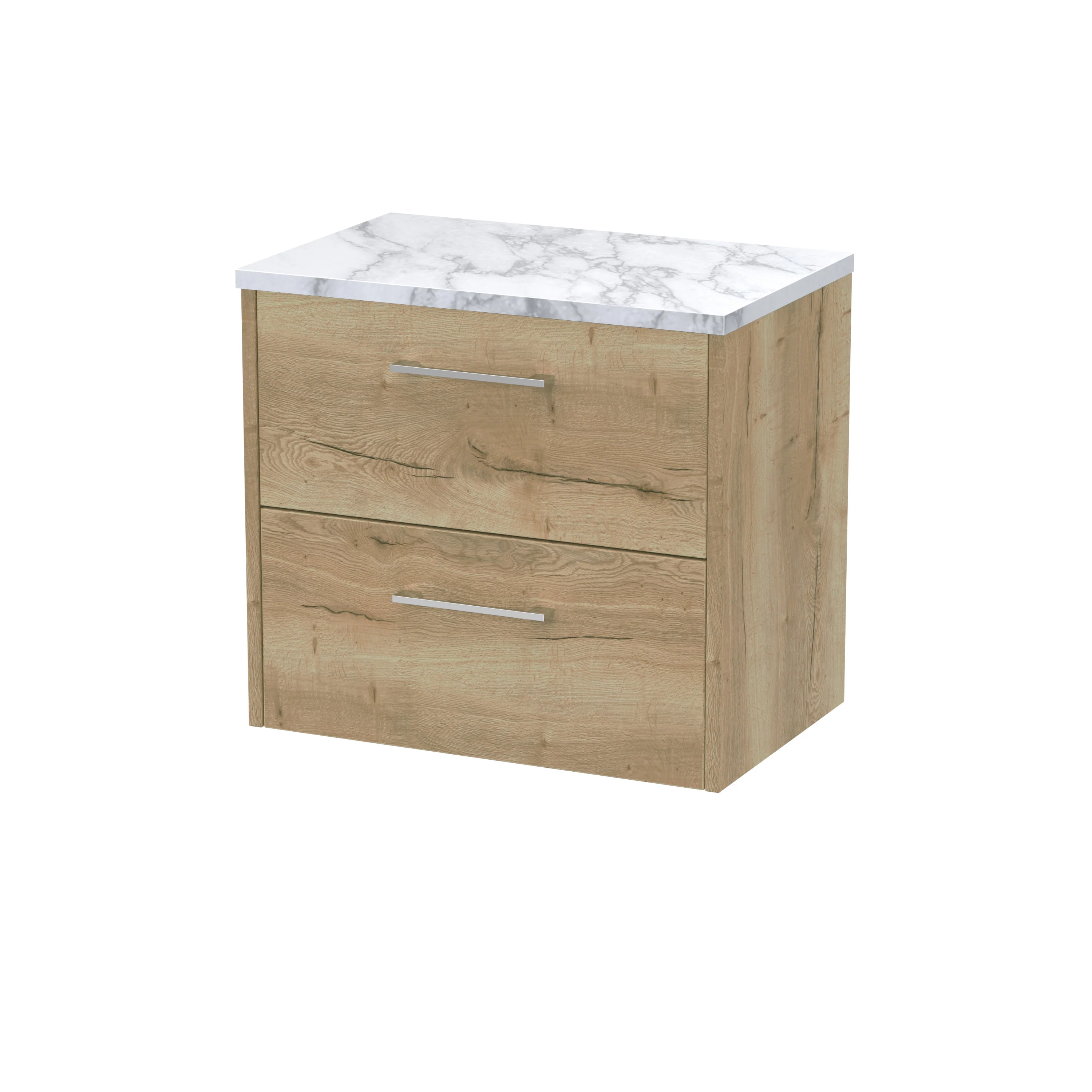 Hudson Reed Juno 600mm Wall Hung 2-Drawer Vanity & Laminate Worktop - Autumn Oak
