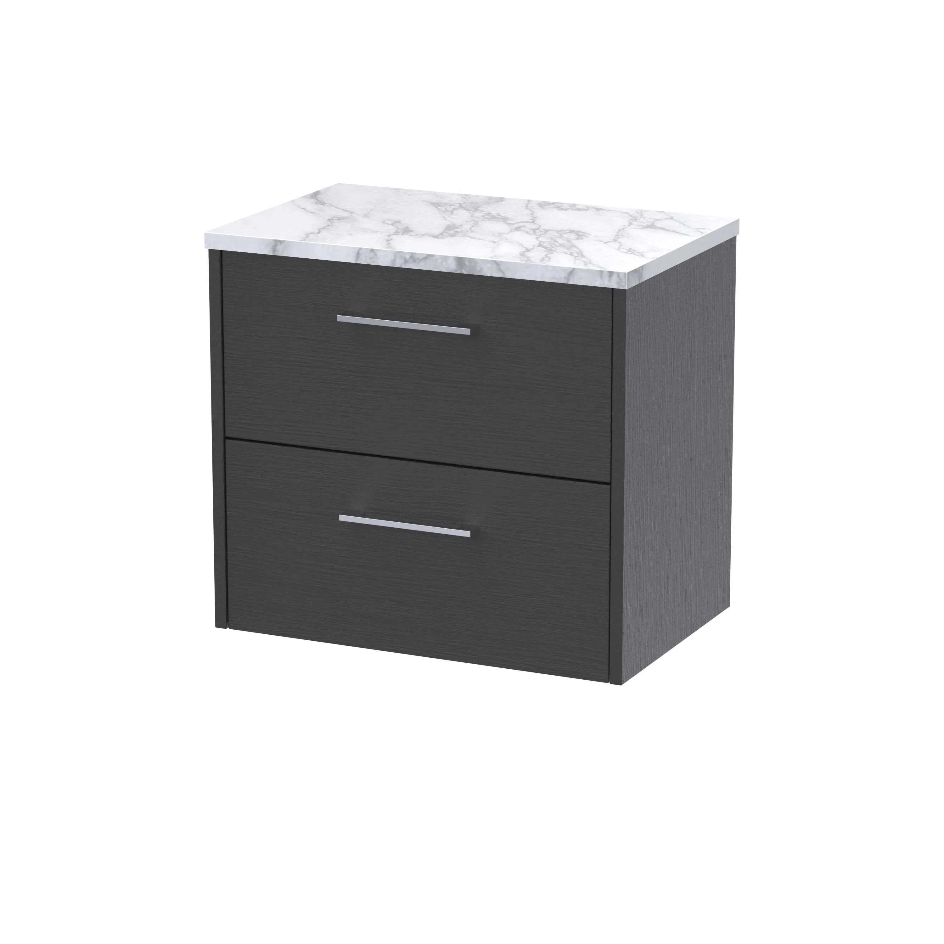 Hudson Reed Juno 600mm Wall Hung 2-Drawer Vanity & Laminate Worktop - Graphite Grey Woodgrain