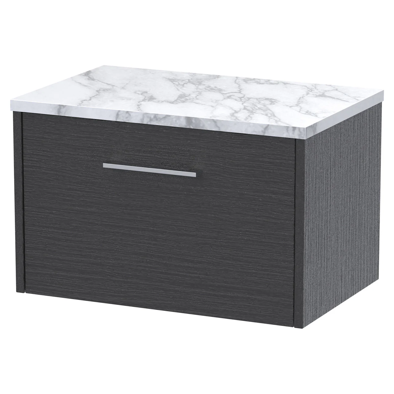 Hudson Reed Juno 600mm Wall Hung 1-Drawer Vanity & Laminate Worktop - Graphite Grey Woodgrain