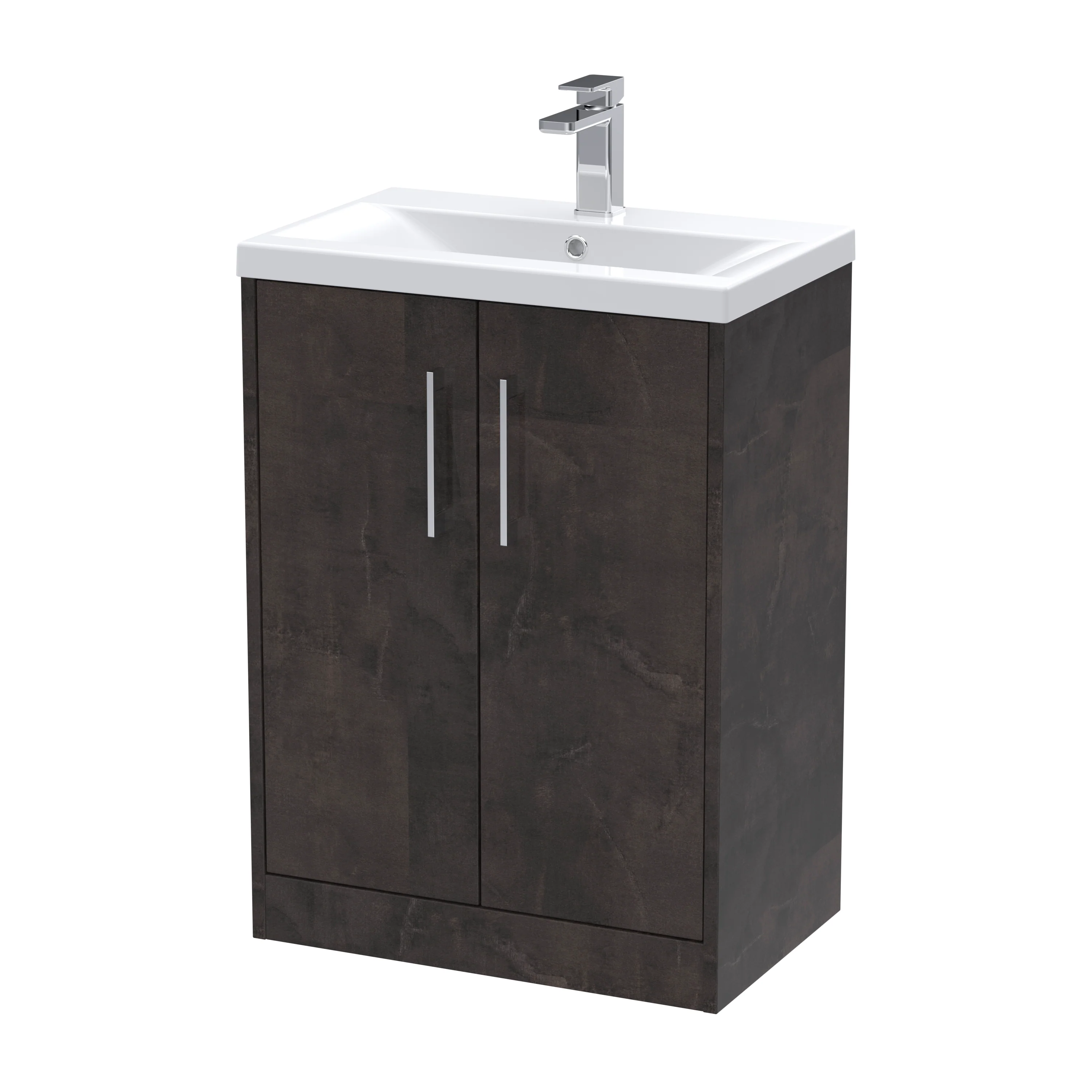Hudson Reed Juno 600mm Floor Standing 2-Door Vanity & Basin 1 - Metallic Slate