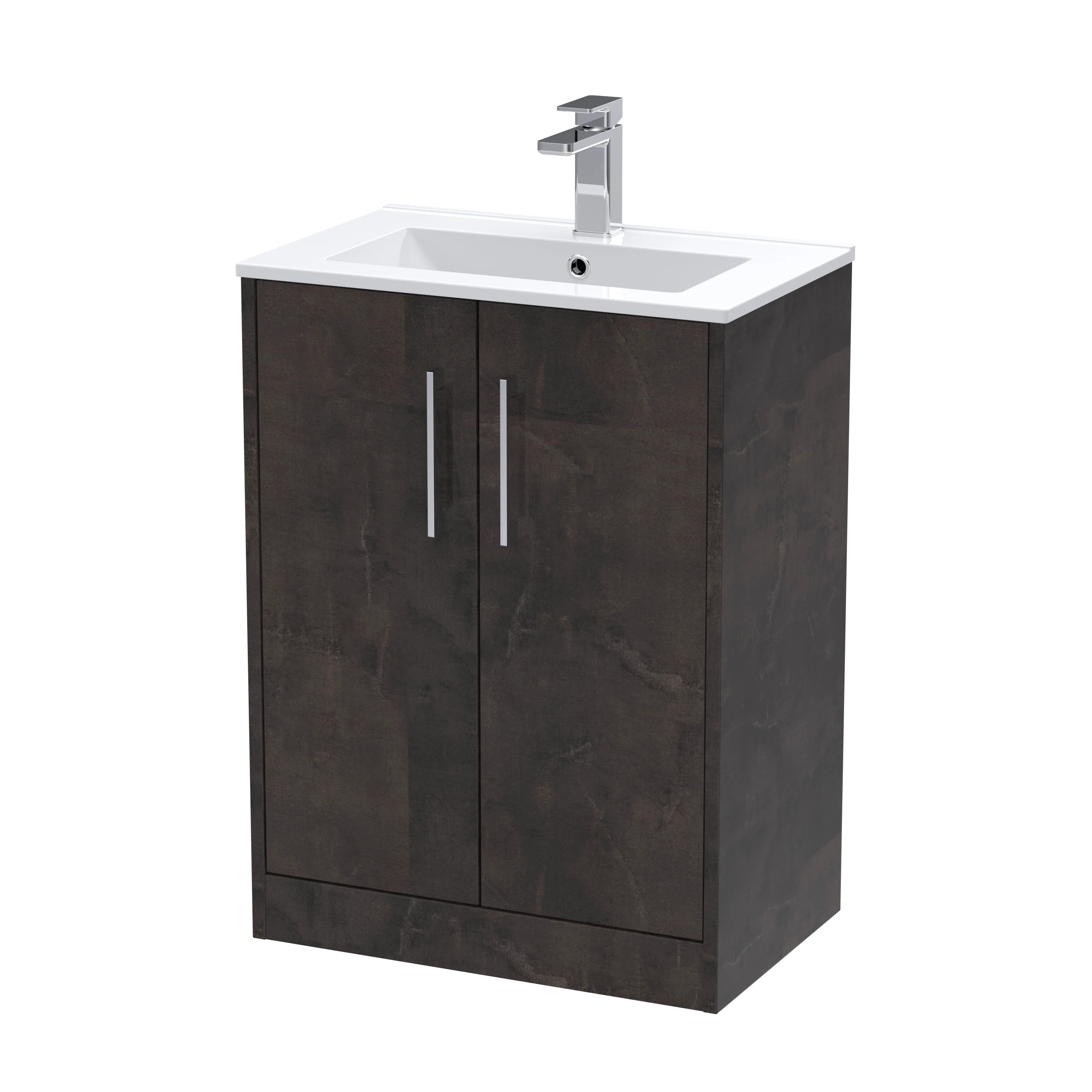 Hudson Reed Juno 600mm Floor Standing 2-Door Vanity & Basin 2 - Metallic Slate