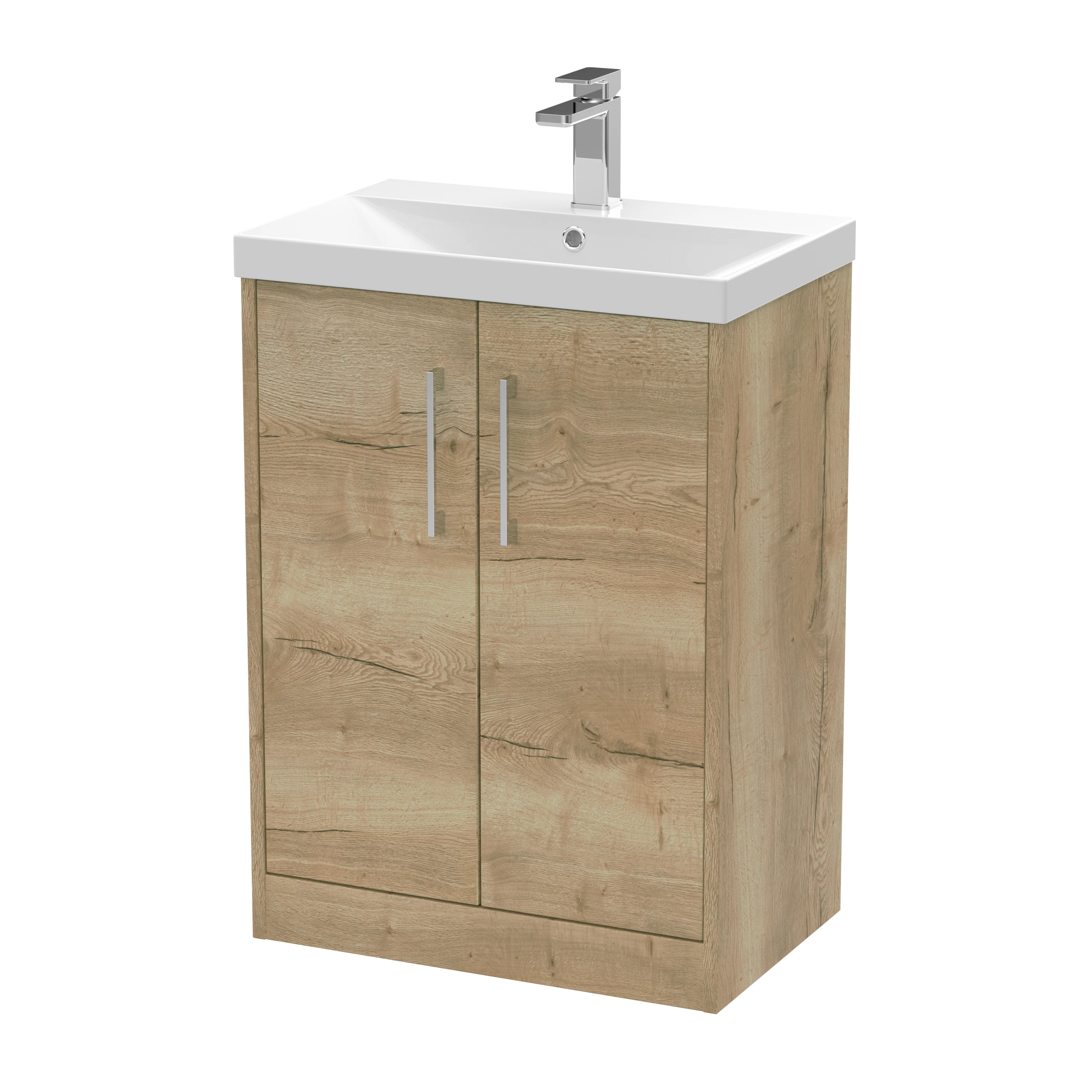 Hudson Reed Juno 600mm Floor Standing 2-Door Vanity & Basin 3 - Autumn Oak