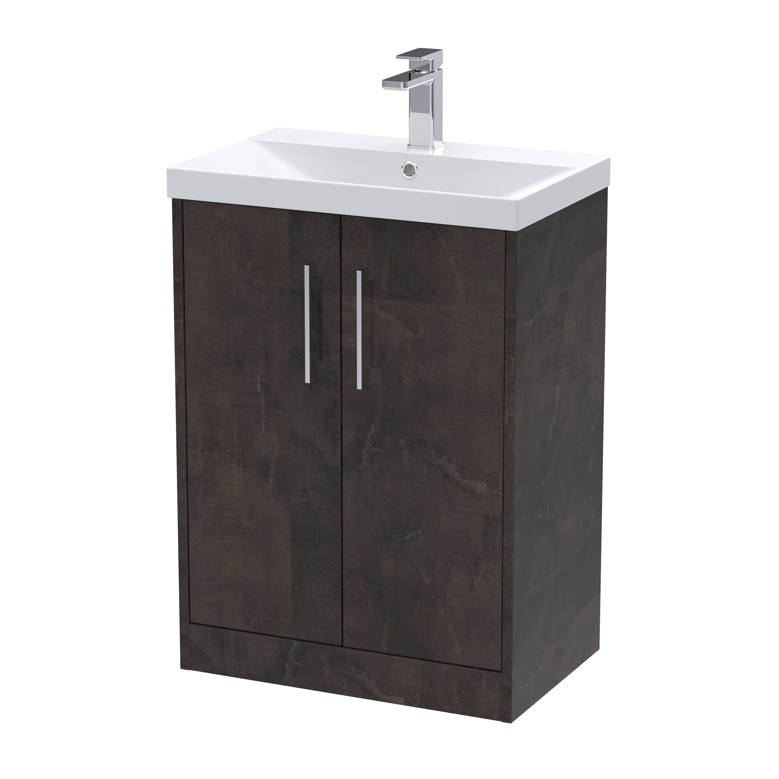 Hudson Reed Juno 600mm Floor Standing 2-Door Vanity & Basin 3 - Metallic Slate