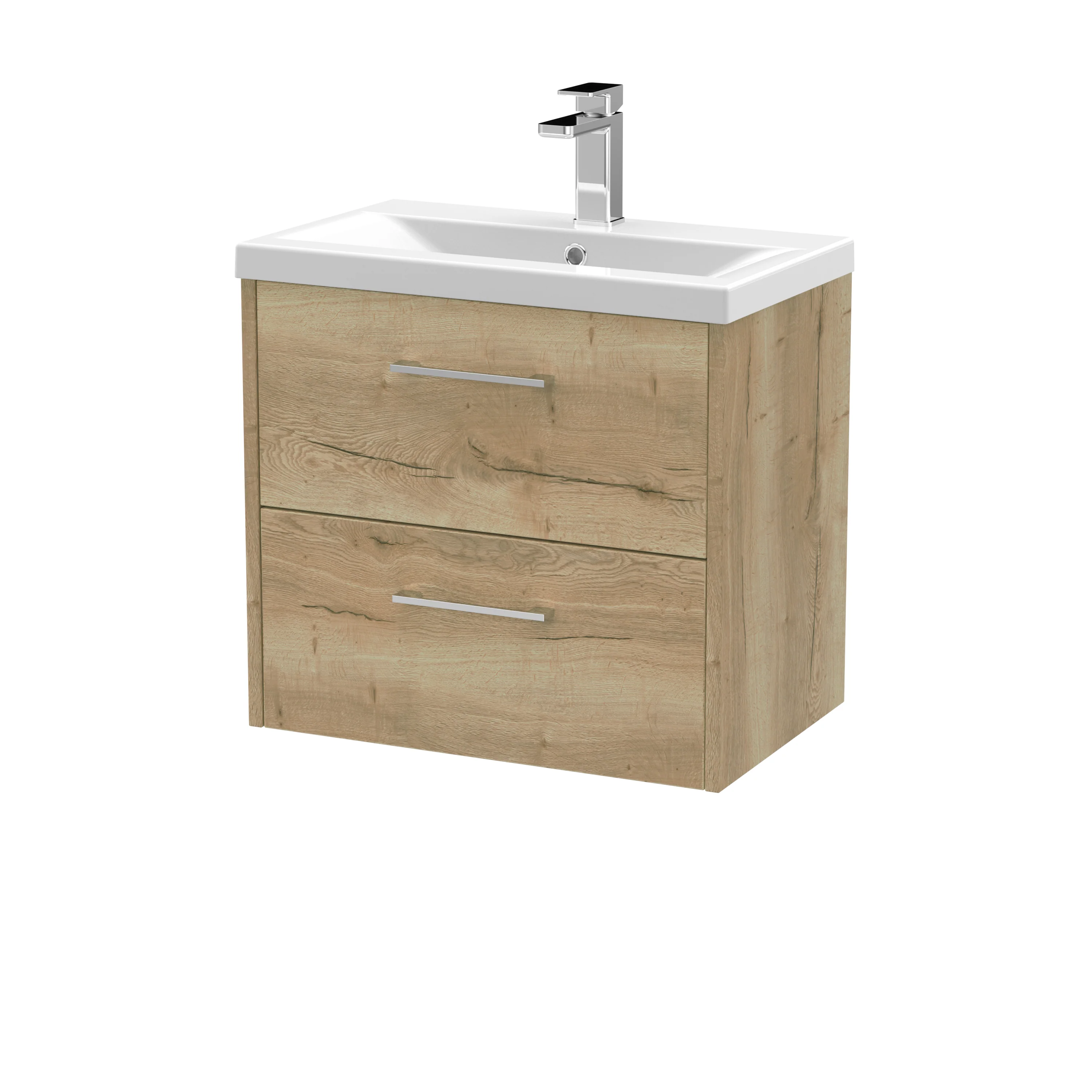 Hudson Reed Juno 600mm Wall Hung 2-Drawer Vanity & Basin 1 - Autumn Oak