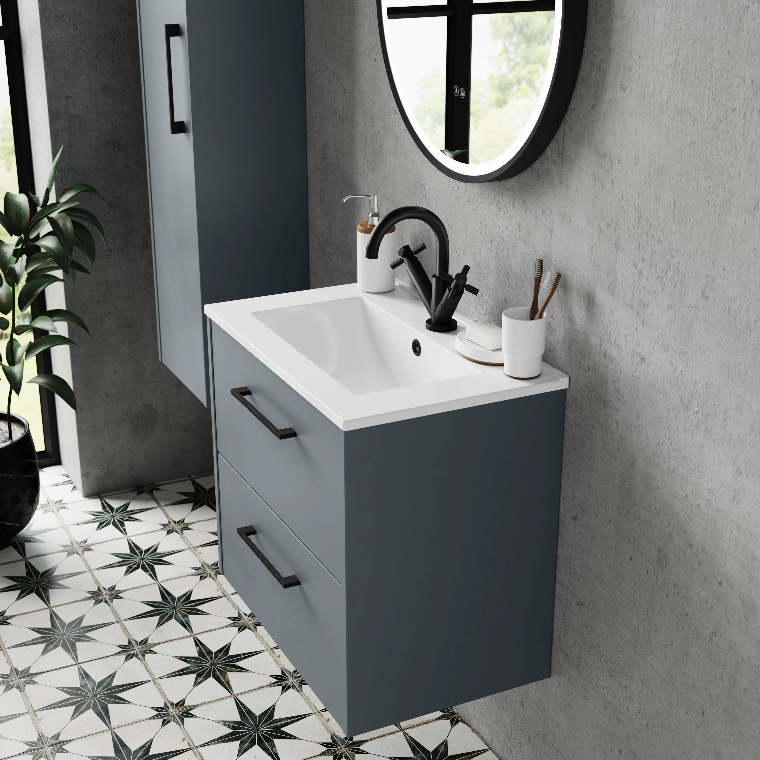 Hudson Reed Juno 600mm Wall Hung 2-Drawer Vanity & Basin 2 - Coastal Grey - Image 2