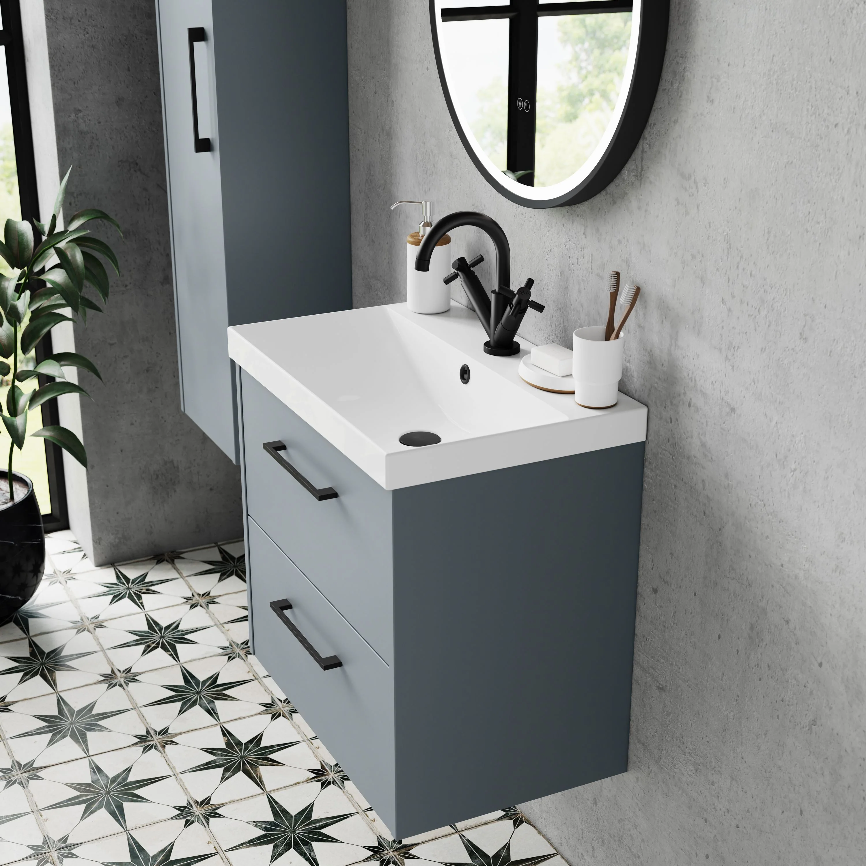 Hudson Reed Juno 600mm Wall Hung 2-Drawer Vanity & Basin 3 - Coastal Grey - Image 2