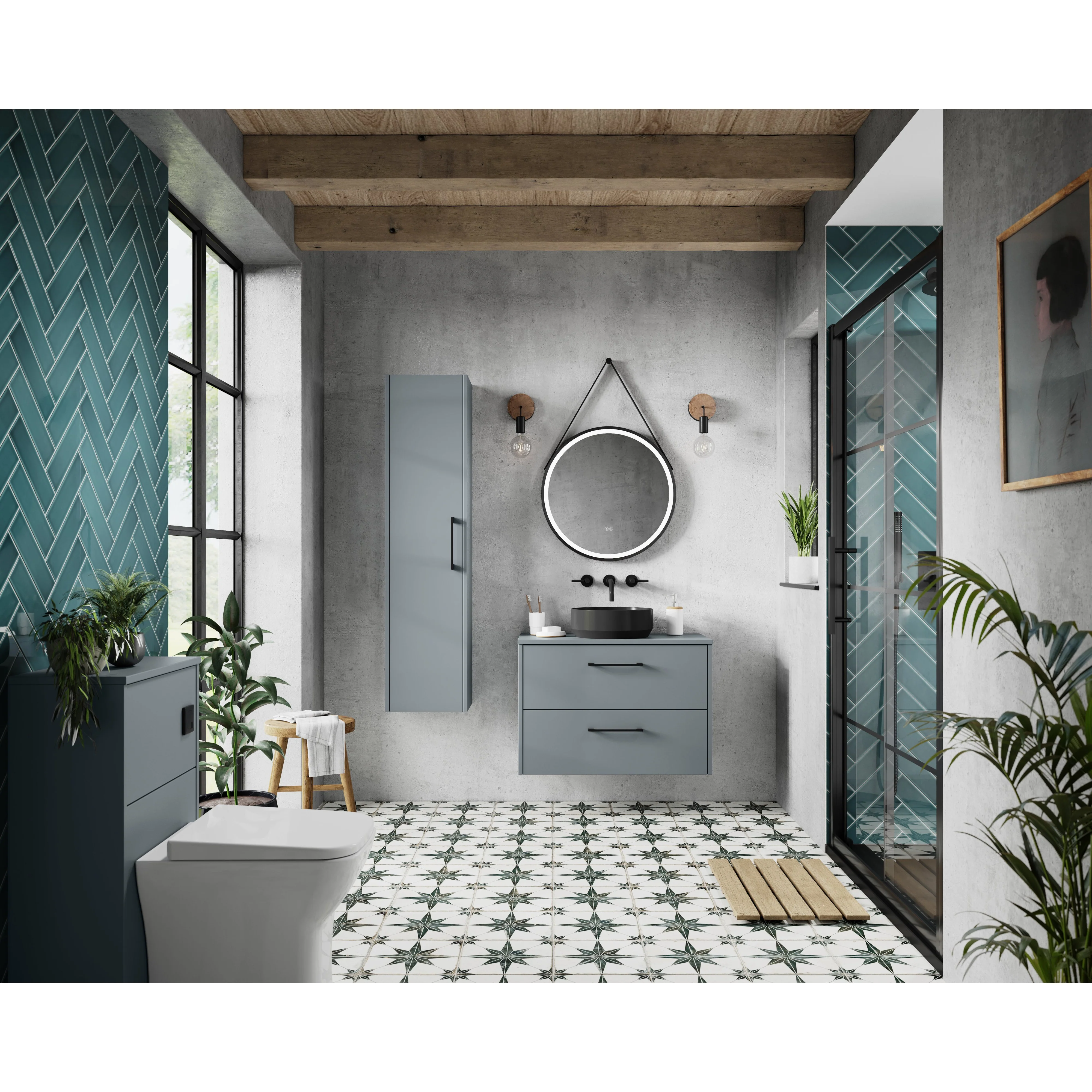 Hudson Reed Juno 600mm Wall Hung 2-Drawer Vanity & Worktop - Coastal Grey - Image 2