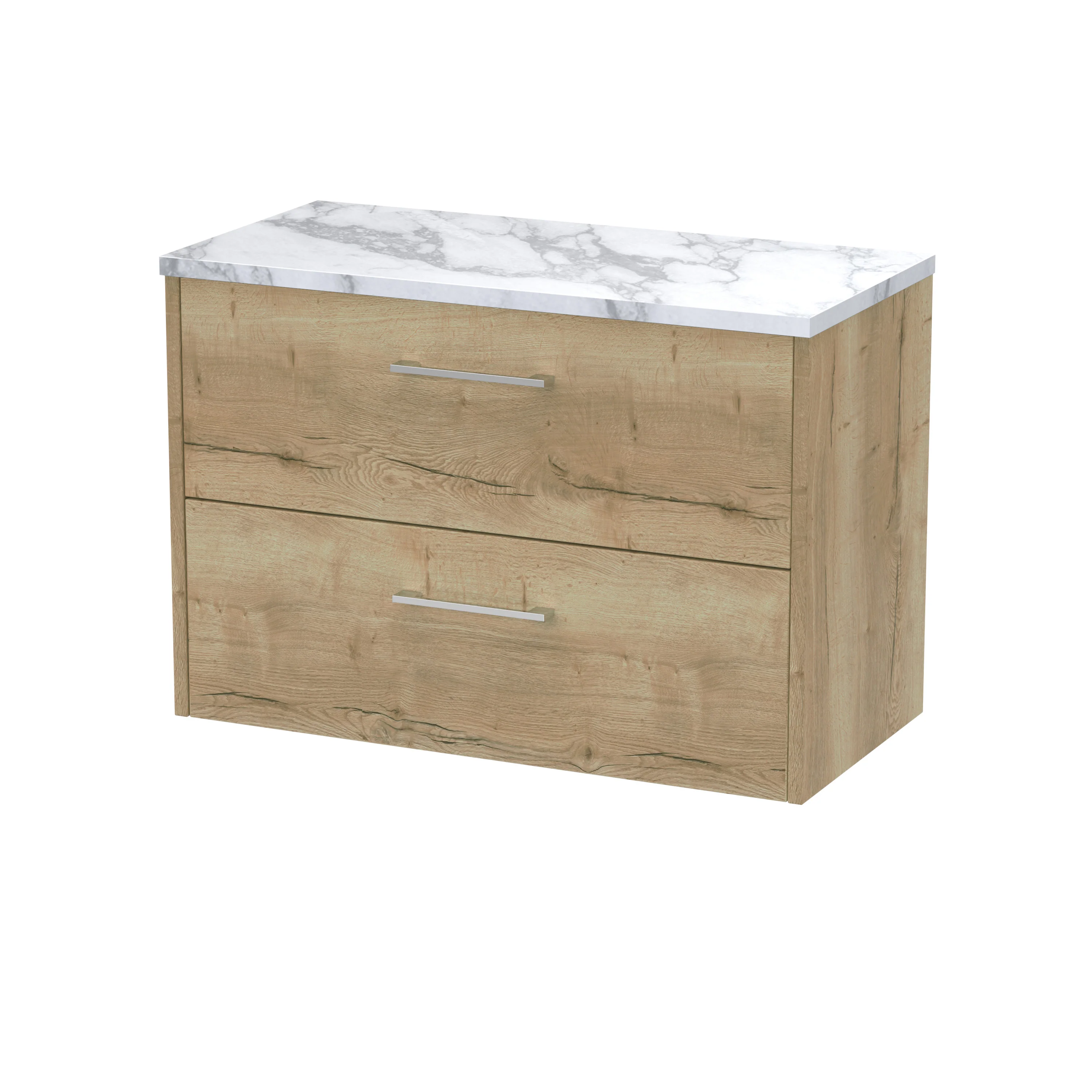 Hudson Reed Juno 800mm Wall Hung 2-Drawer Vanity & Laminate Worktop - Autumn Oak