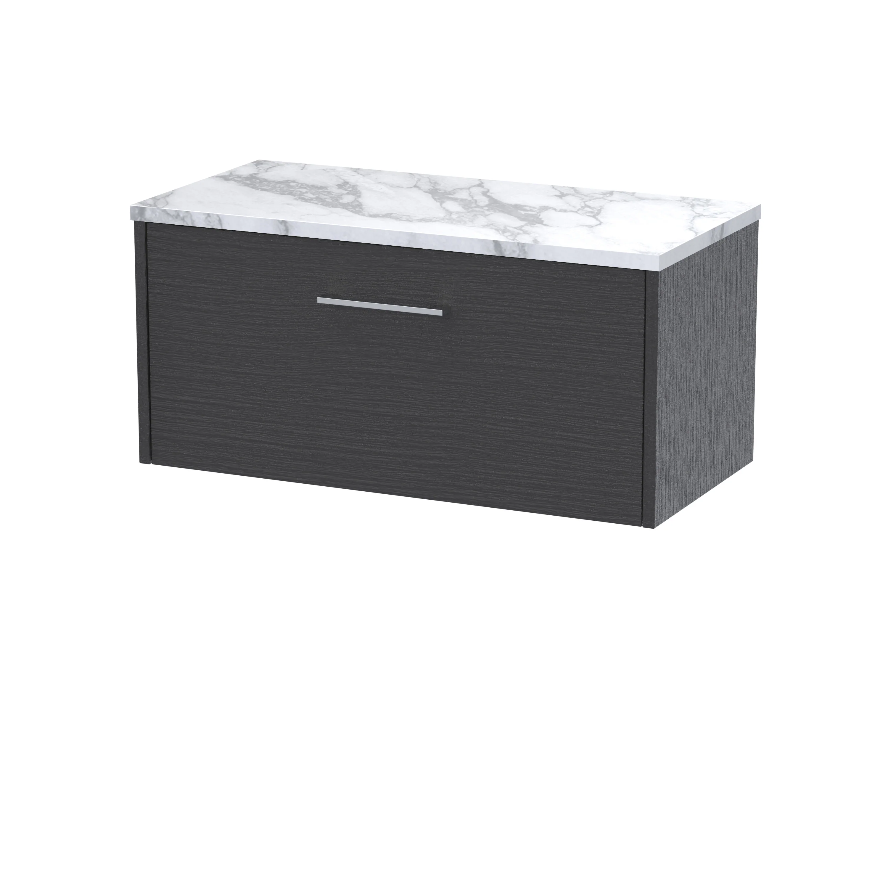 Hudson Reed Juno 800mm Wall Hung 1-Drawer Vanity & Laminate Worktop - Graphite Grey Woodgrain