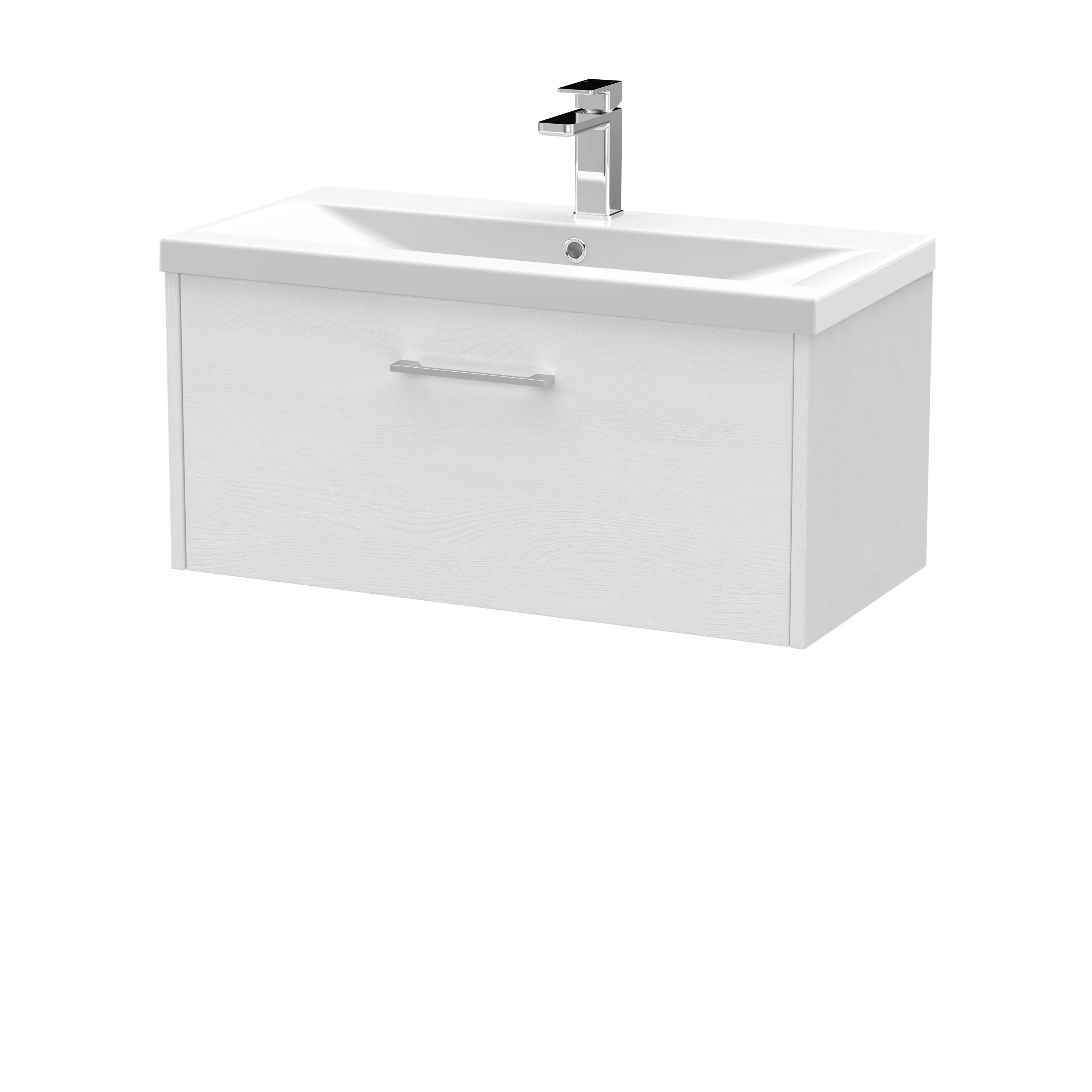 Hudson Reed Juno 800mm Wall Hung Single Drawer Vanity & Basin 1 - White Ash