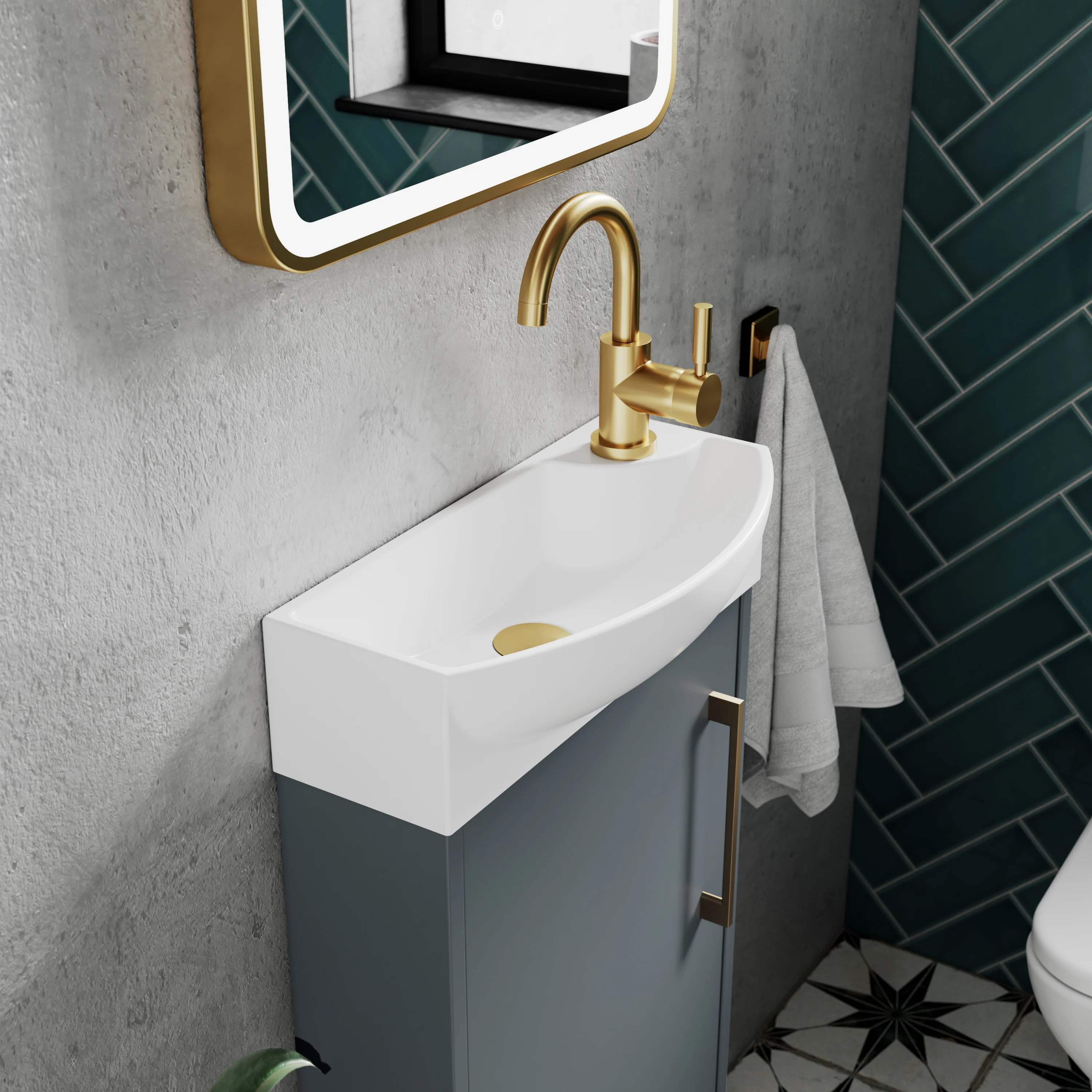 Hudson Reed Juno Compact 440mm Floor Standing 1 Door Unit & 1TH Basin LH - Coastal Grey - Image 2