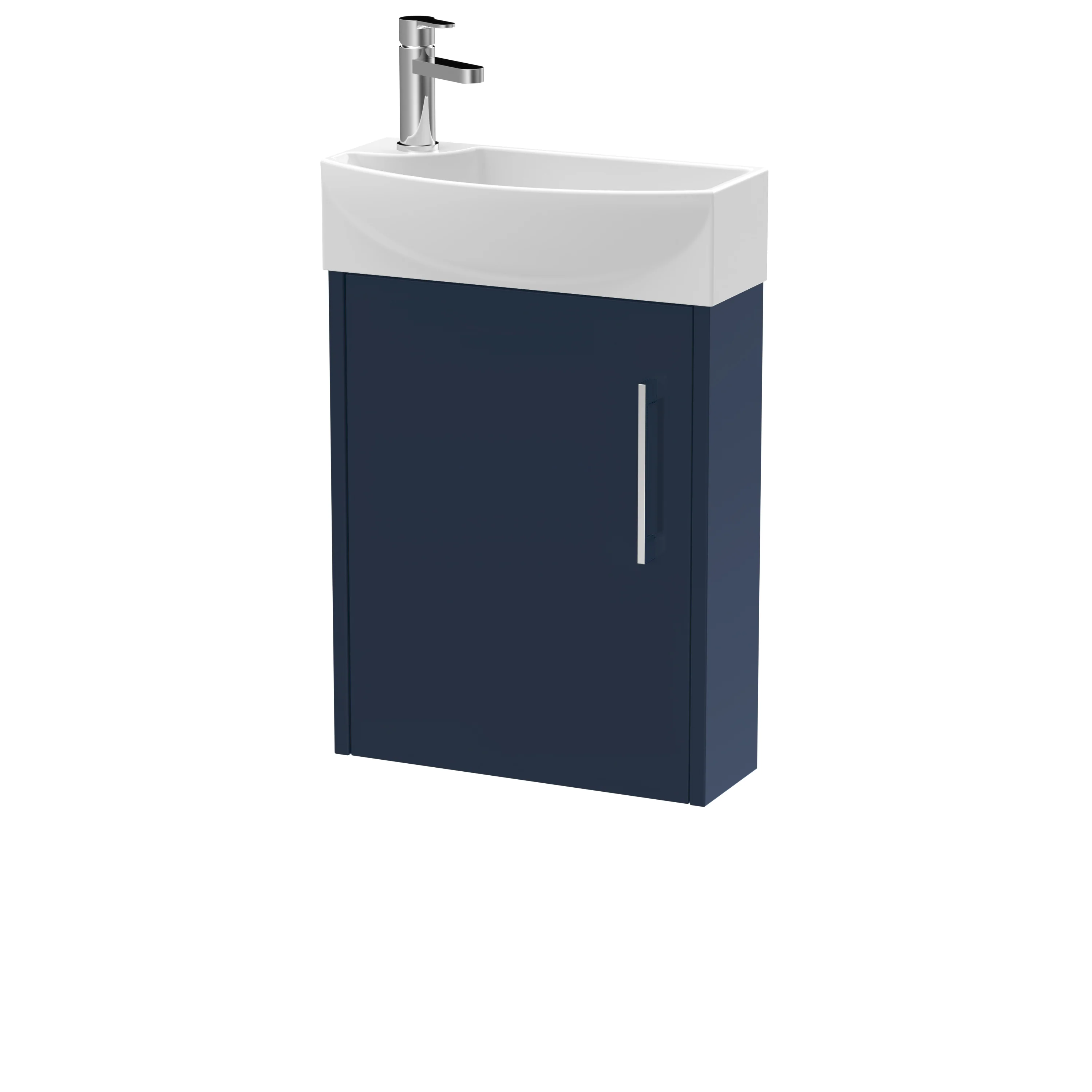 Hudson Reed Juno Compact 440mm Wall Hung 1-Door Unit & 1TH Basin RH - Midnight Blue
