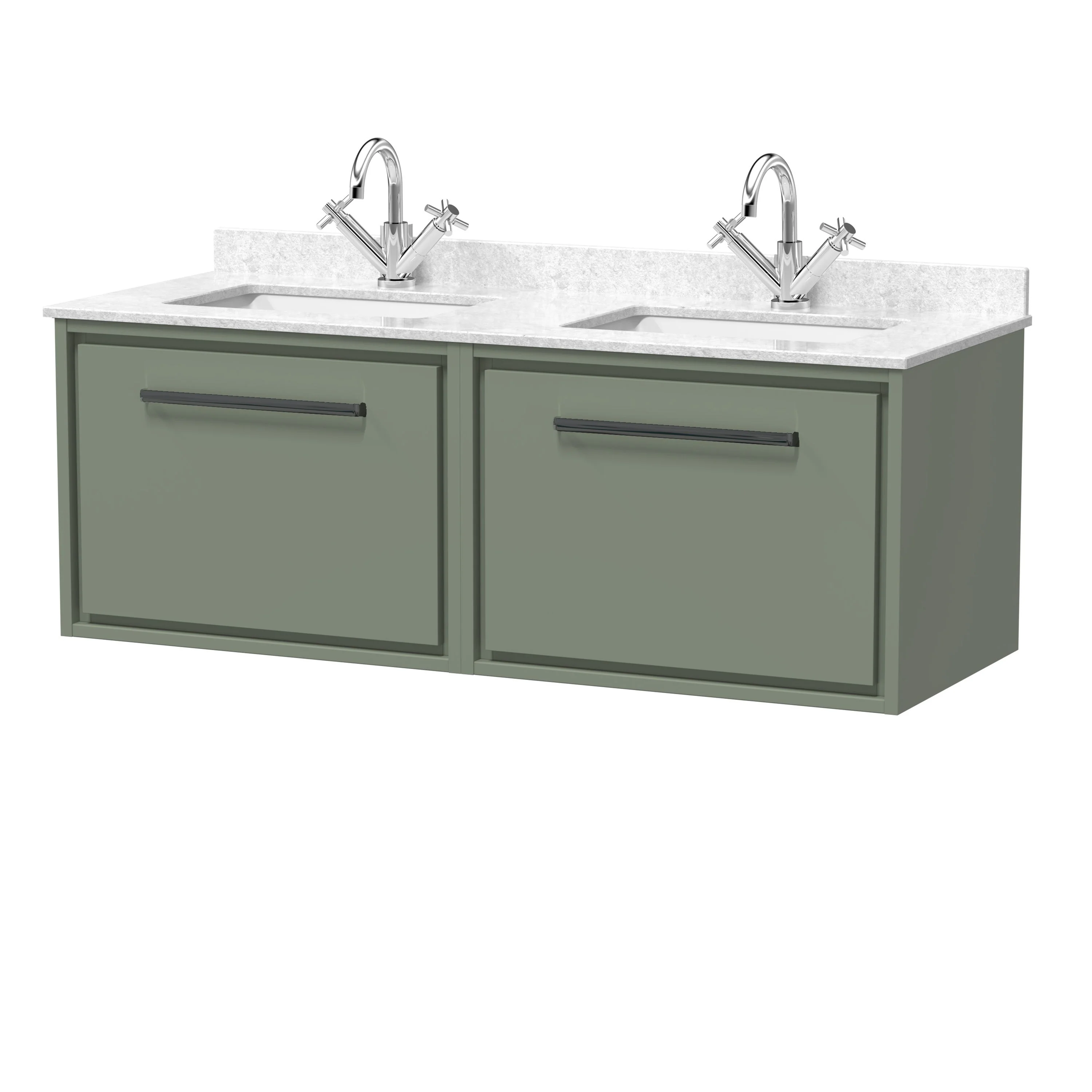 Hudson Reed Lille 1200mm 2-Drawer Wall Hung Vanity Unit & Basin - Fern Green - Image 2