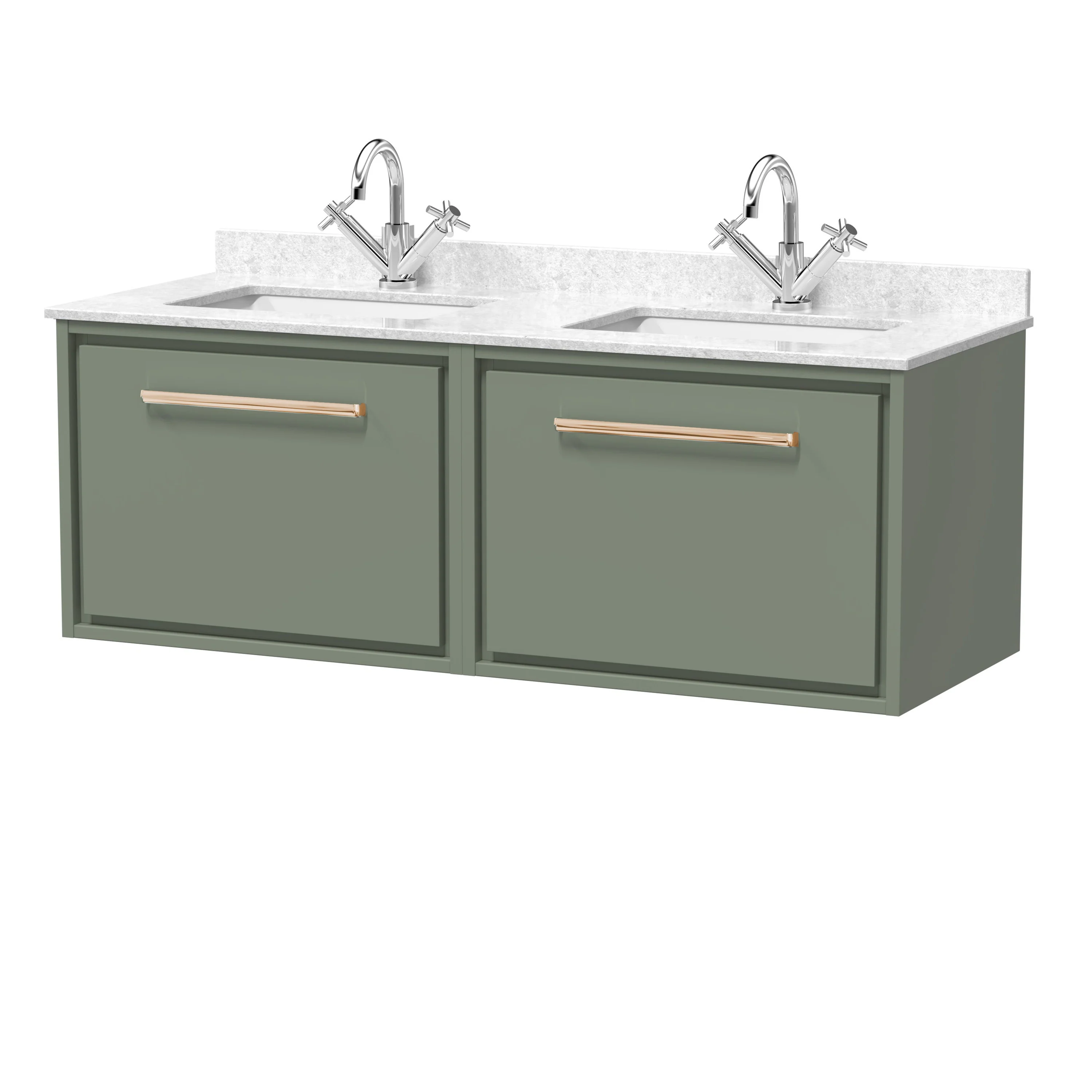 Hudson Reed Lille 1200mm 2-Drawer Wall Hung Vanity Unit & Basin - Fern Green - Image 3