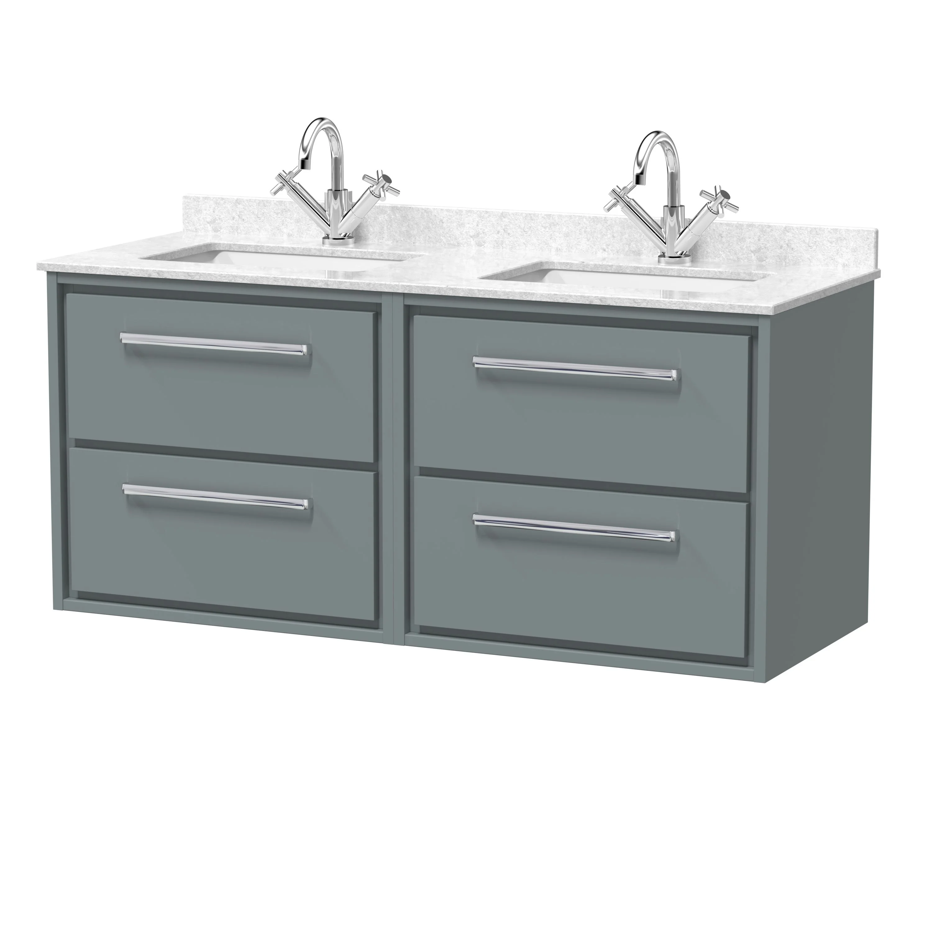 Hudson Reed Lille 1200mm 4 Drawer Wall Hung Vanity Unit & Basin - Coastal Grey