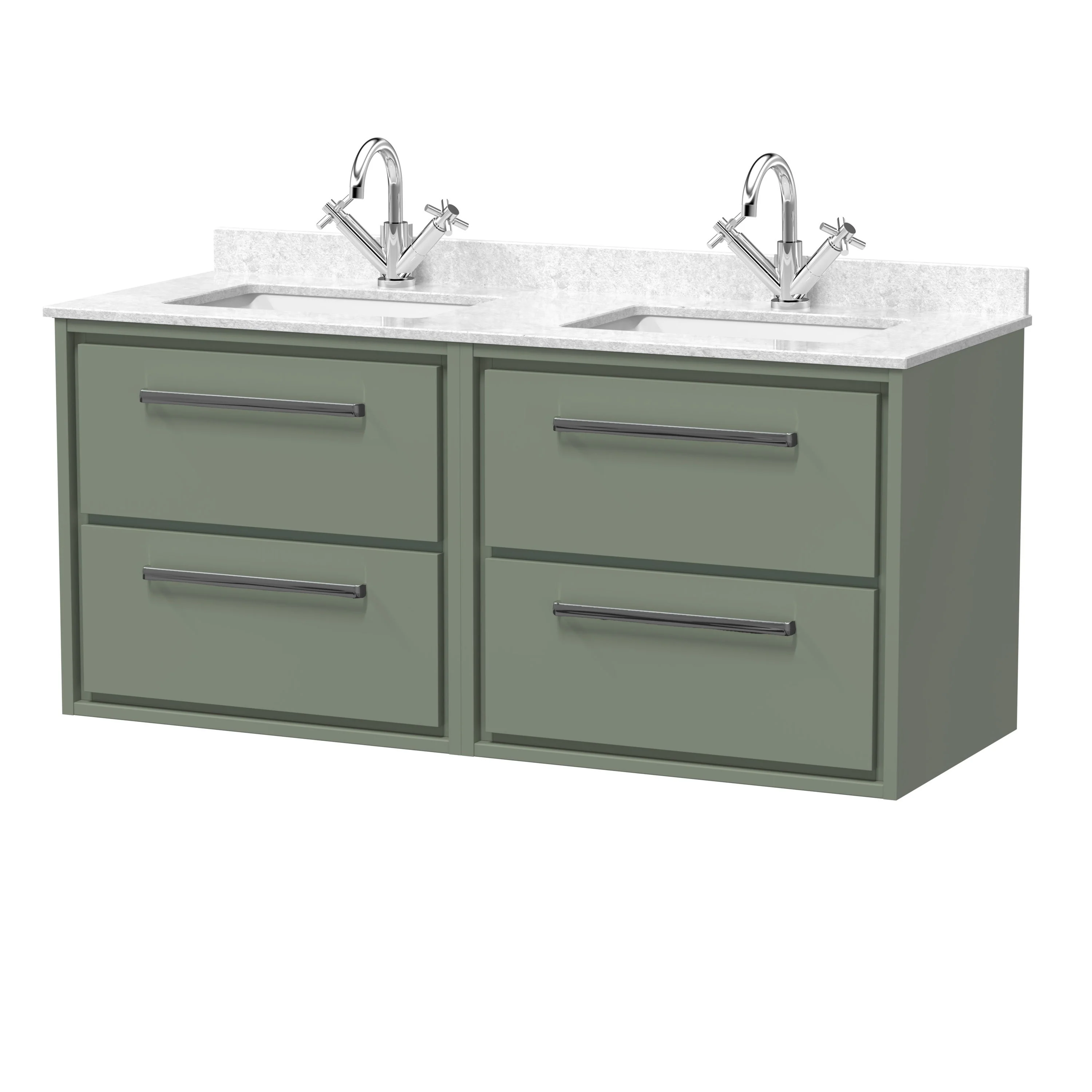 Hudson Reed Lille 1200mm 4 Drawer Wall Hung Vanity Unit & Basin - Fern Green - Image 2