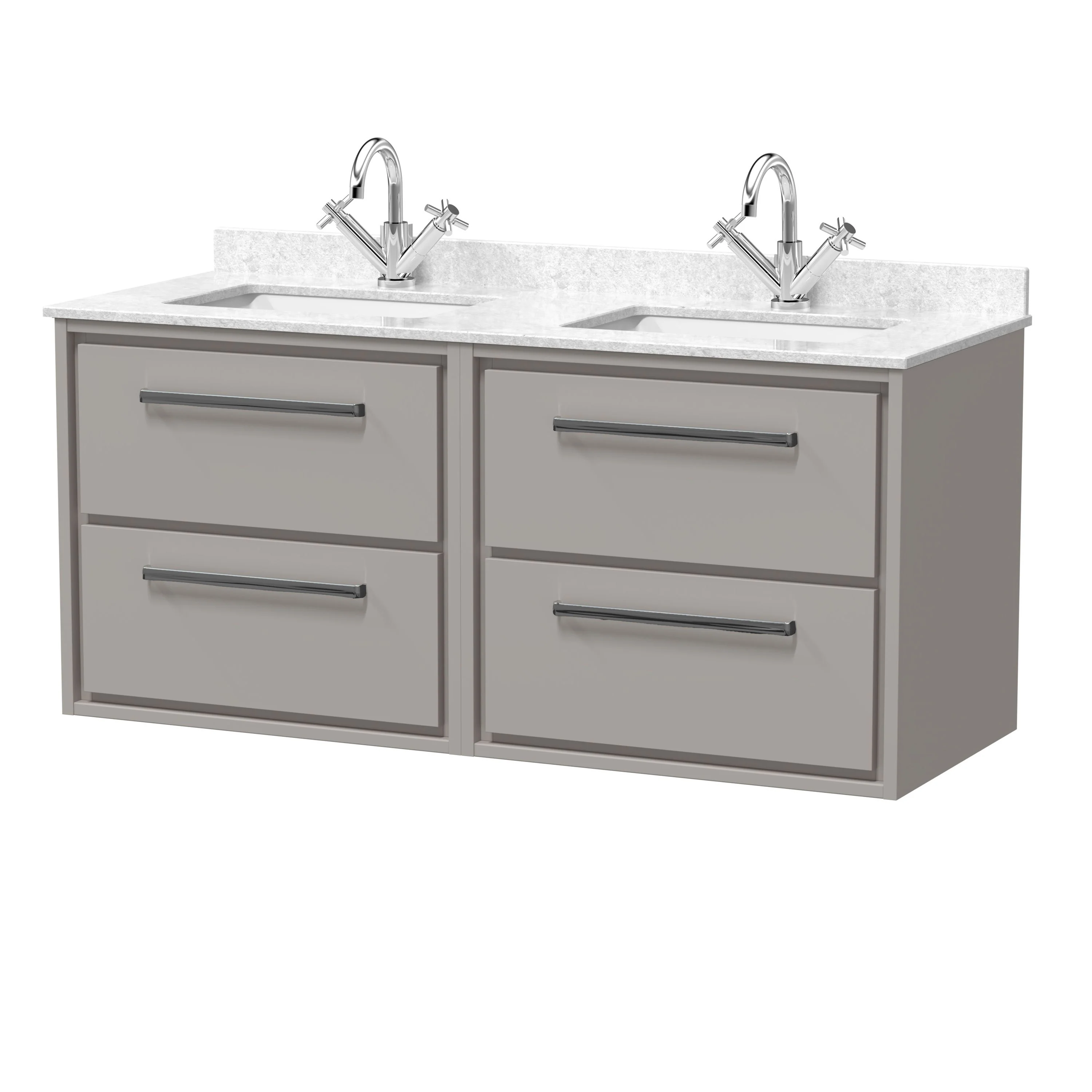 Hudson Reed Lille 1200mm 4 Drawer Wall Hung Vanity Unit & Basin - Pebble Grey - Image 2