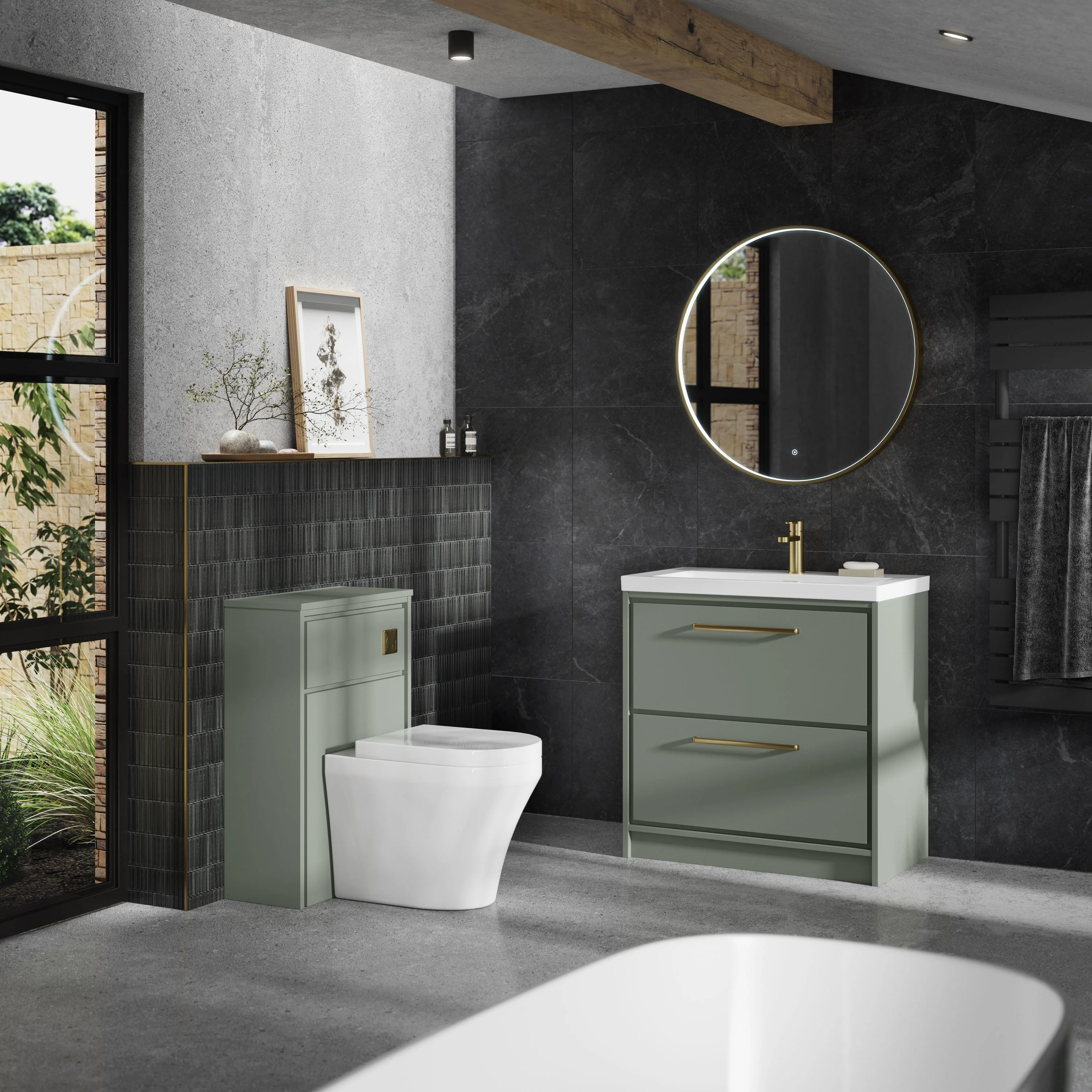 Hudson Reed Lille 800mm 2-Drawer Floor Standing Vanity Unit & Basin - Fern Green
