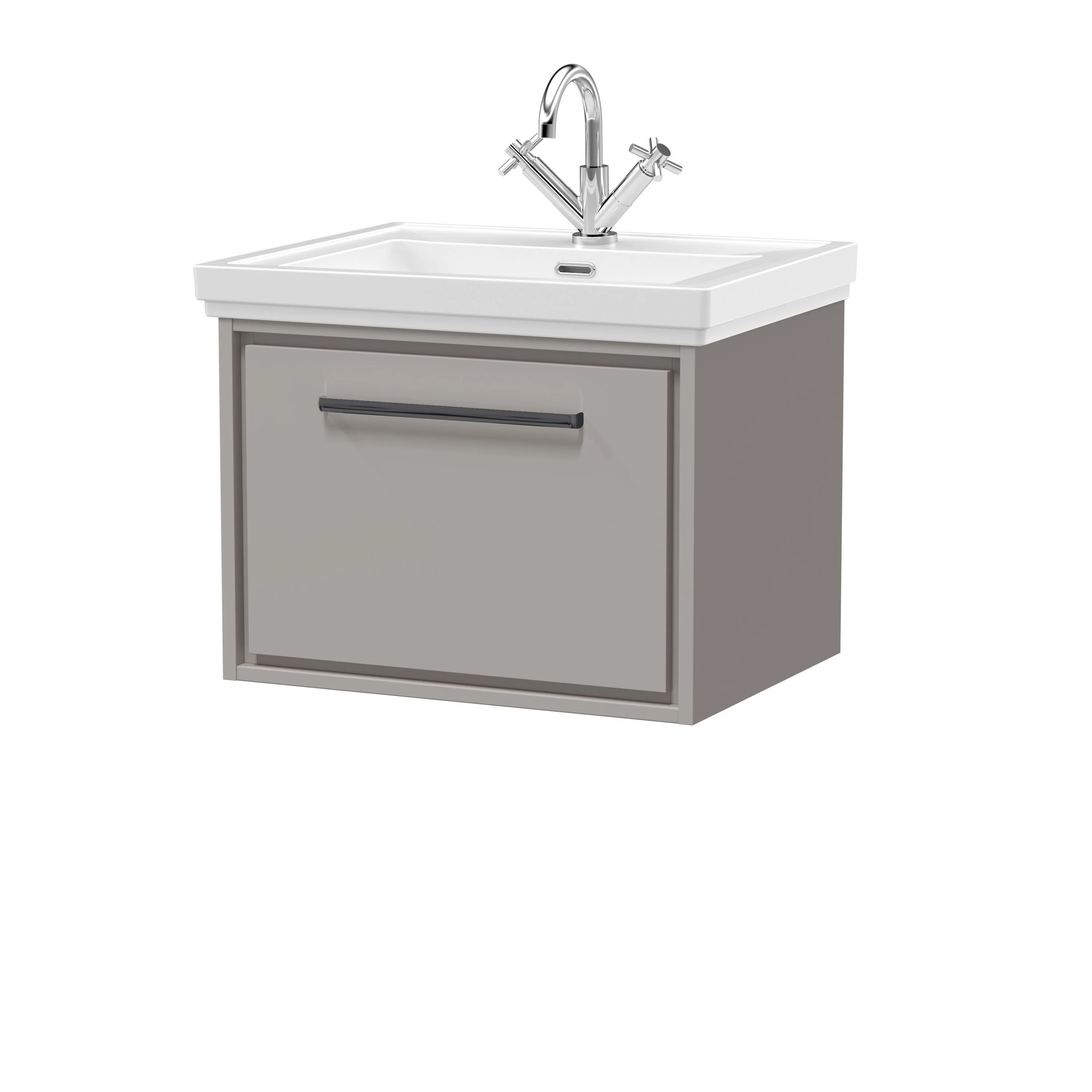 Hudson Reed Lille 600mm 1 Drawer Wall Hung Vanity Unit & Basin - Pebble Grey - Image 11