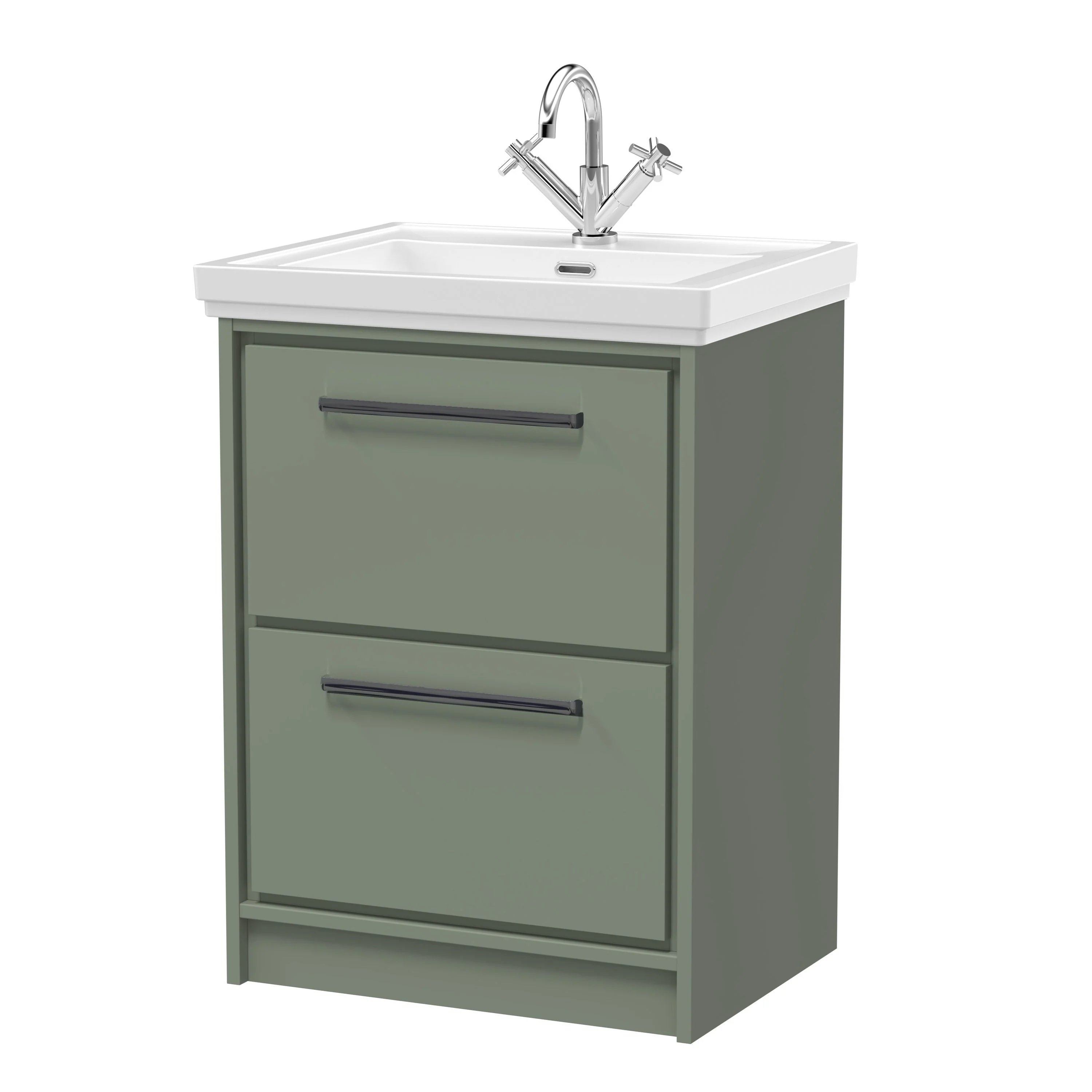 Hudson Reed Lille 600mm 2-Drawer Floor Standing Vanity Unit & Basin - Fern Green - Image 12