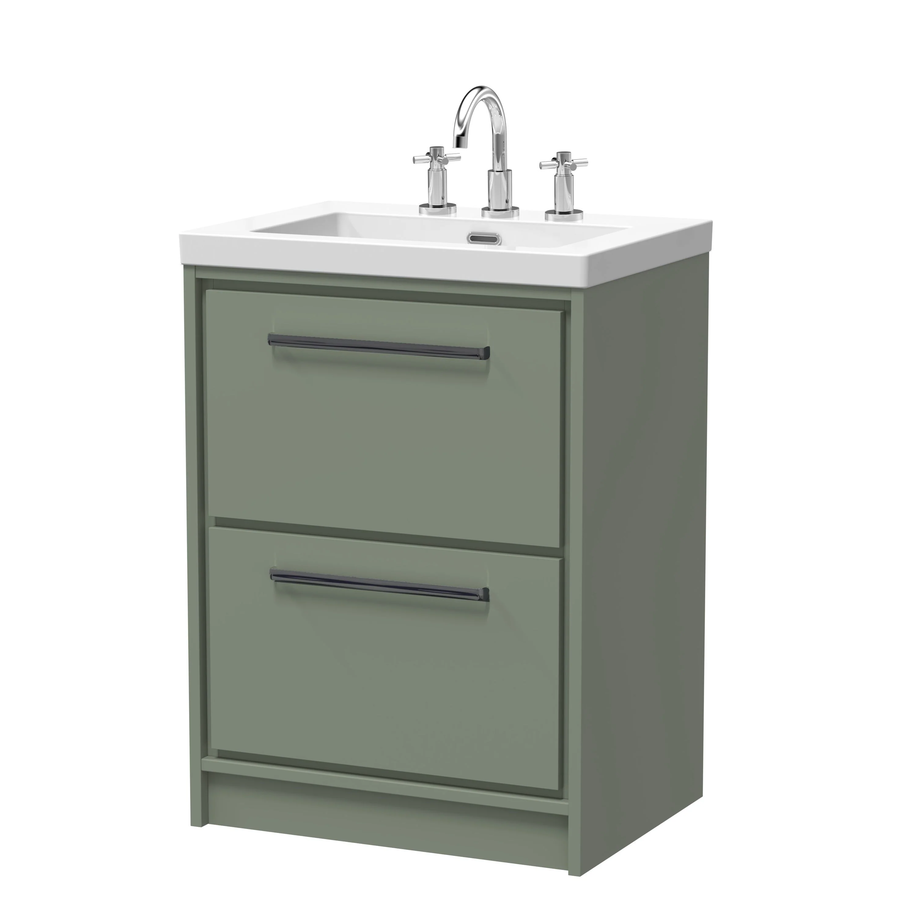 Hudson Reed Lille 600mm 2-Drawer Floor Standing Vanity Unit & Basin - Fern Green - Image 15