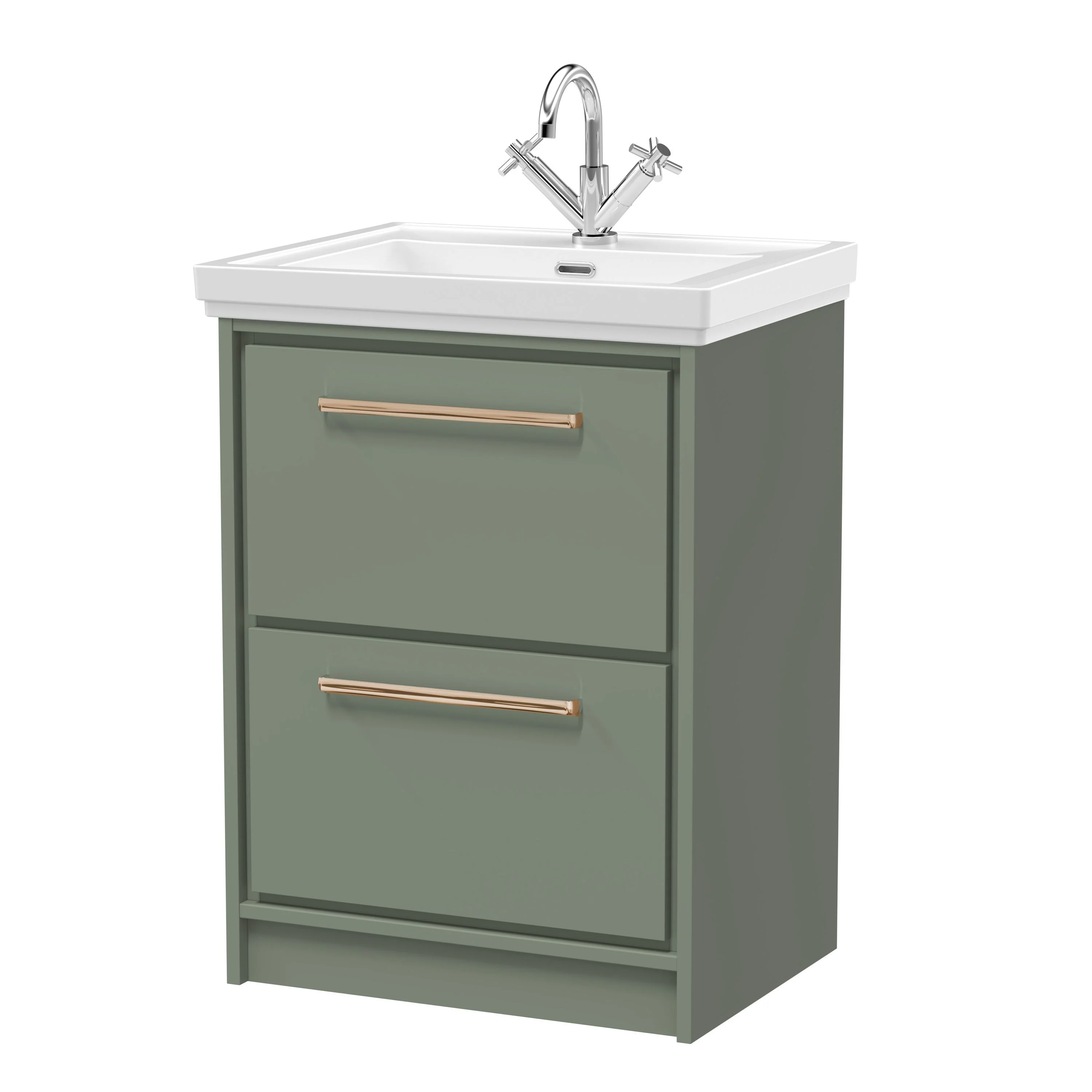Hudson Reed Lille 600mm 2-Drawer Floor Standing Vanity Unit & Basin - Fern Green - Image 20