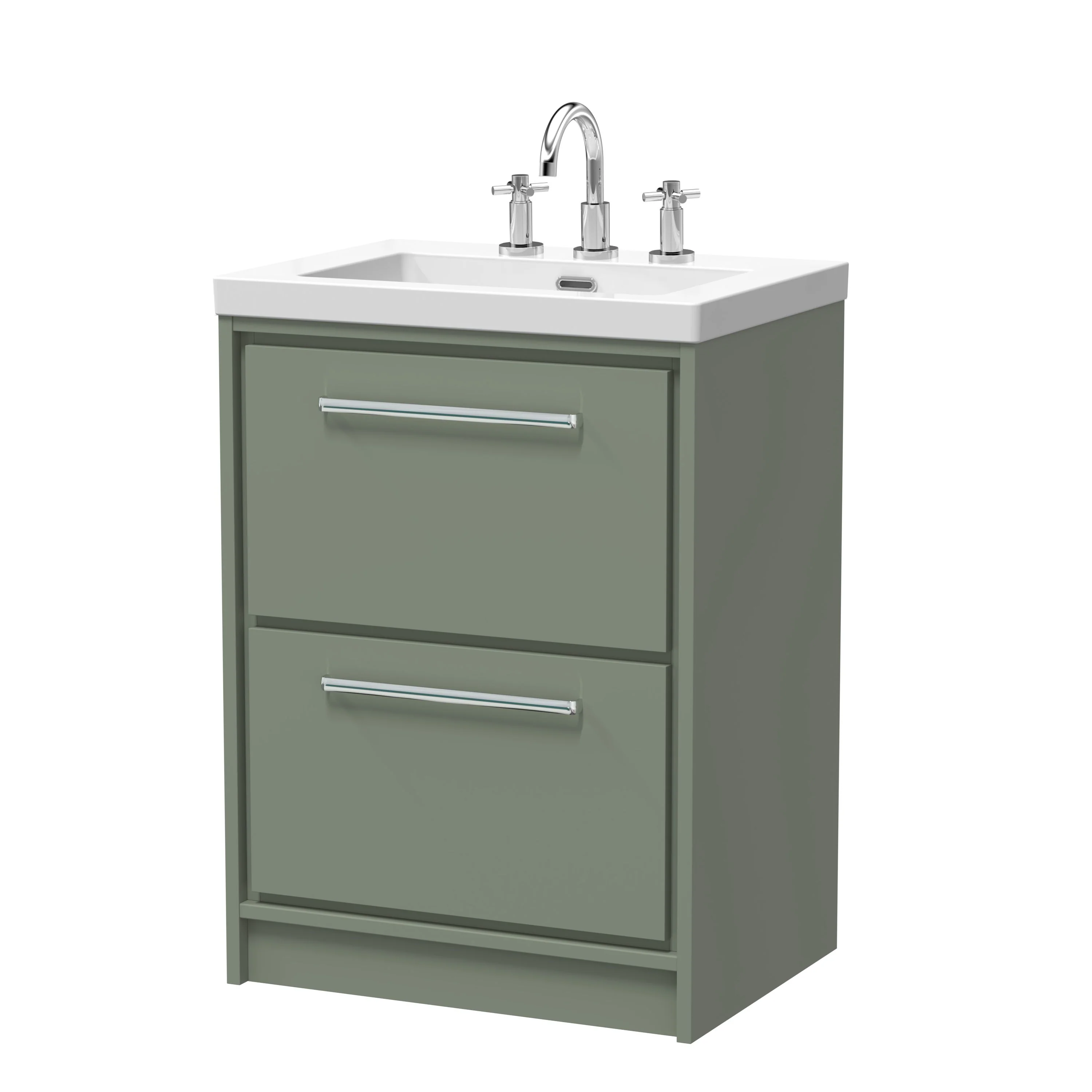 Hudson Reed Lille 600mm 2-Drawer Floor Standing Vanity Unit & Basin - Fern Green - Image 6
