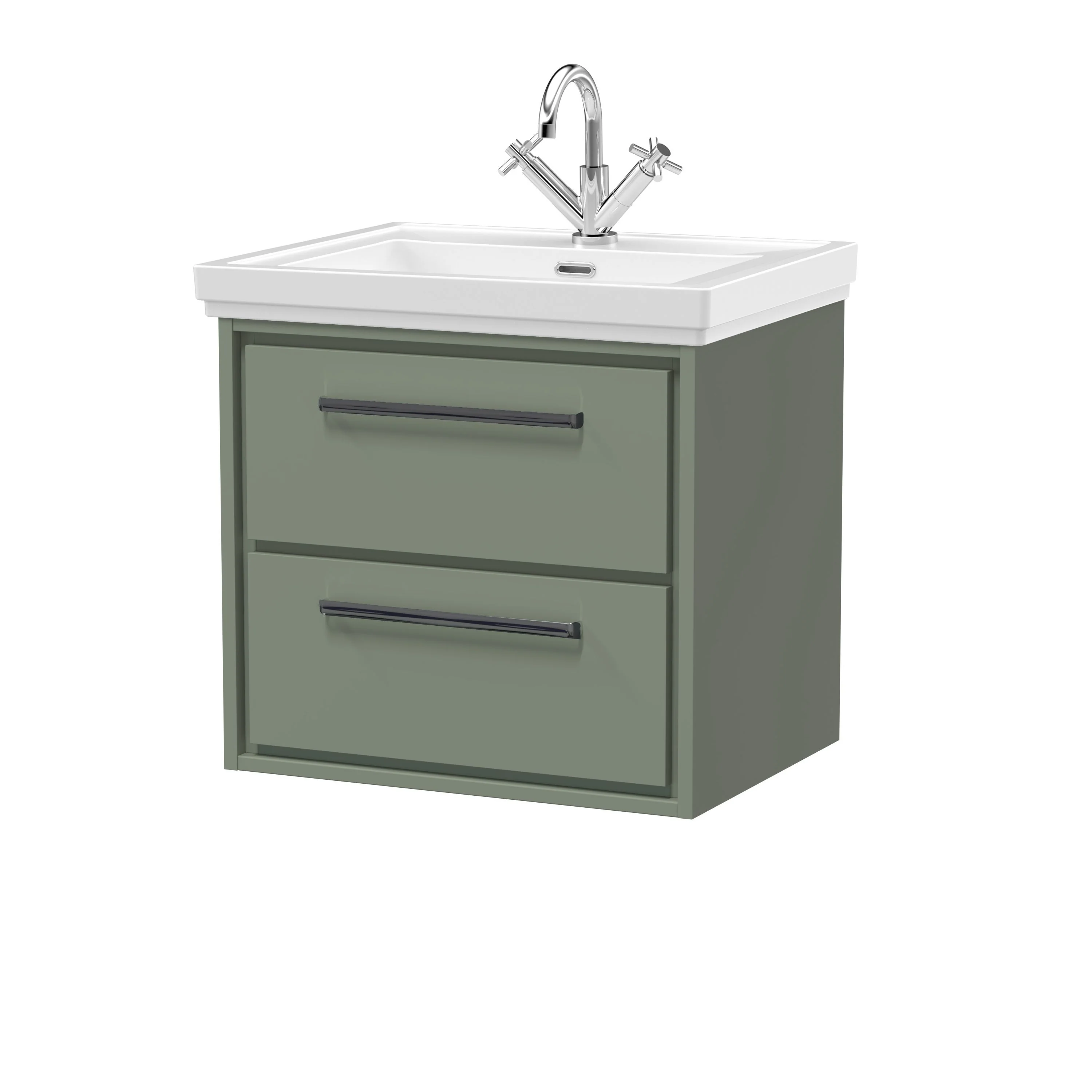 Hudson Reed Lille 600mm 2-Drawer Wall Hung Vanity Unit & Basin - Fern Green - Image 11