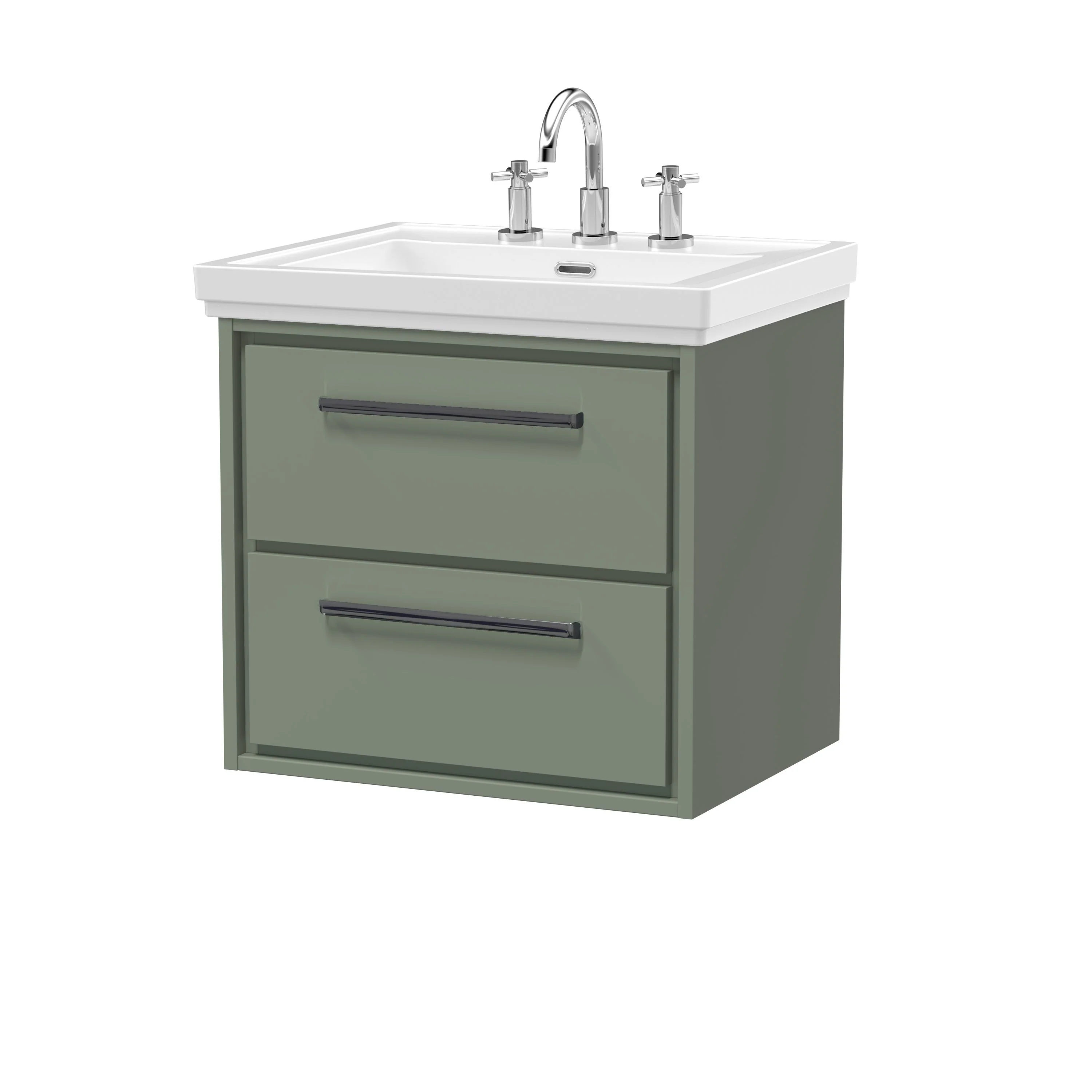 Hudson Reed Lille 600mm 2-Drawer Wall Hung Vanity Unit & Basin - Fern Green - Image 12