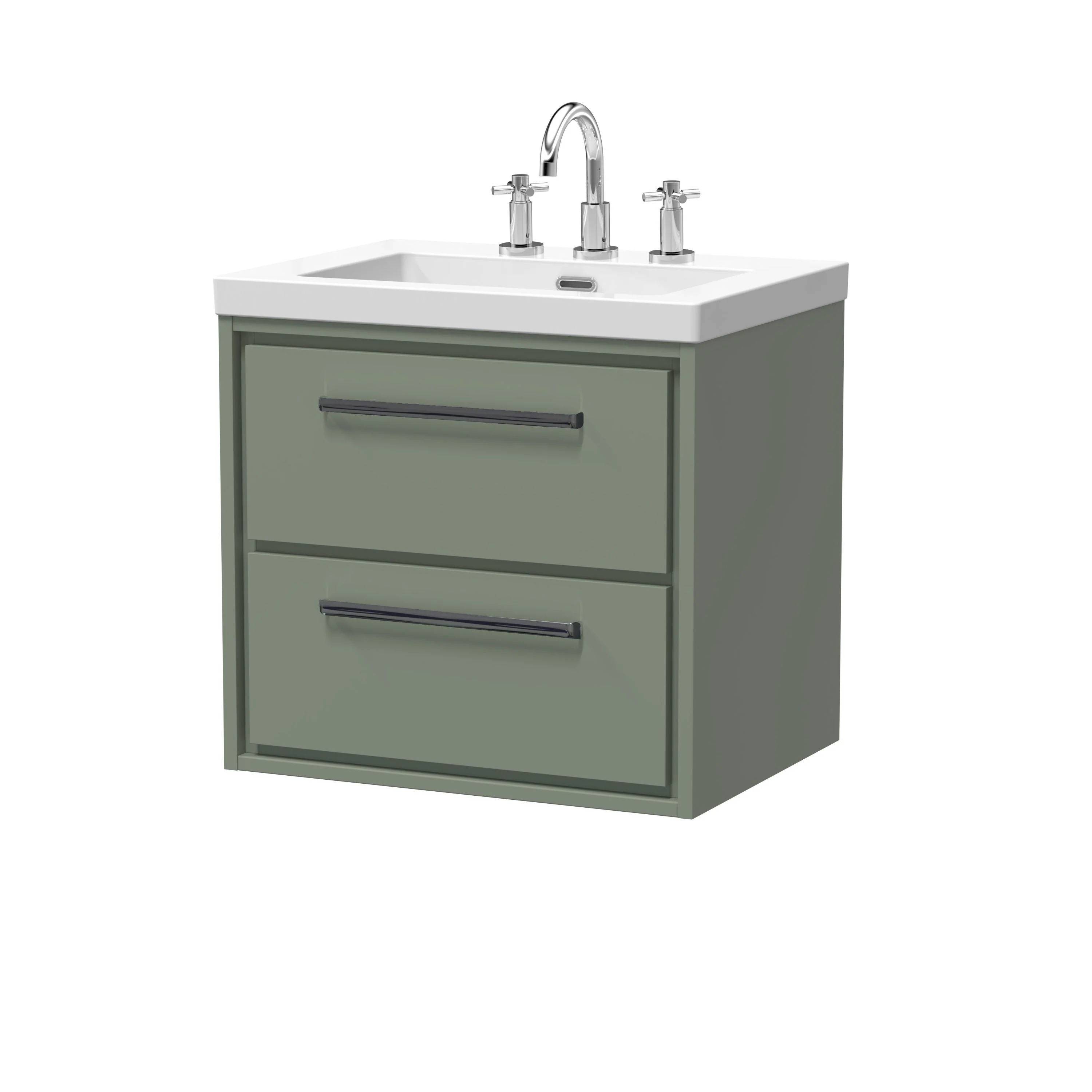 Hudson Reed Lille 600mm 2-Drawer Wall Hung Vanity Unit & Basin - Fern Green - Image 14