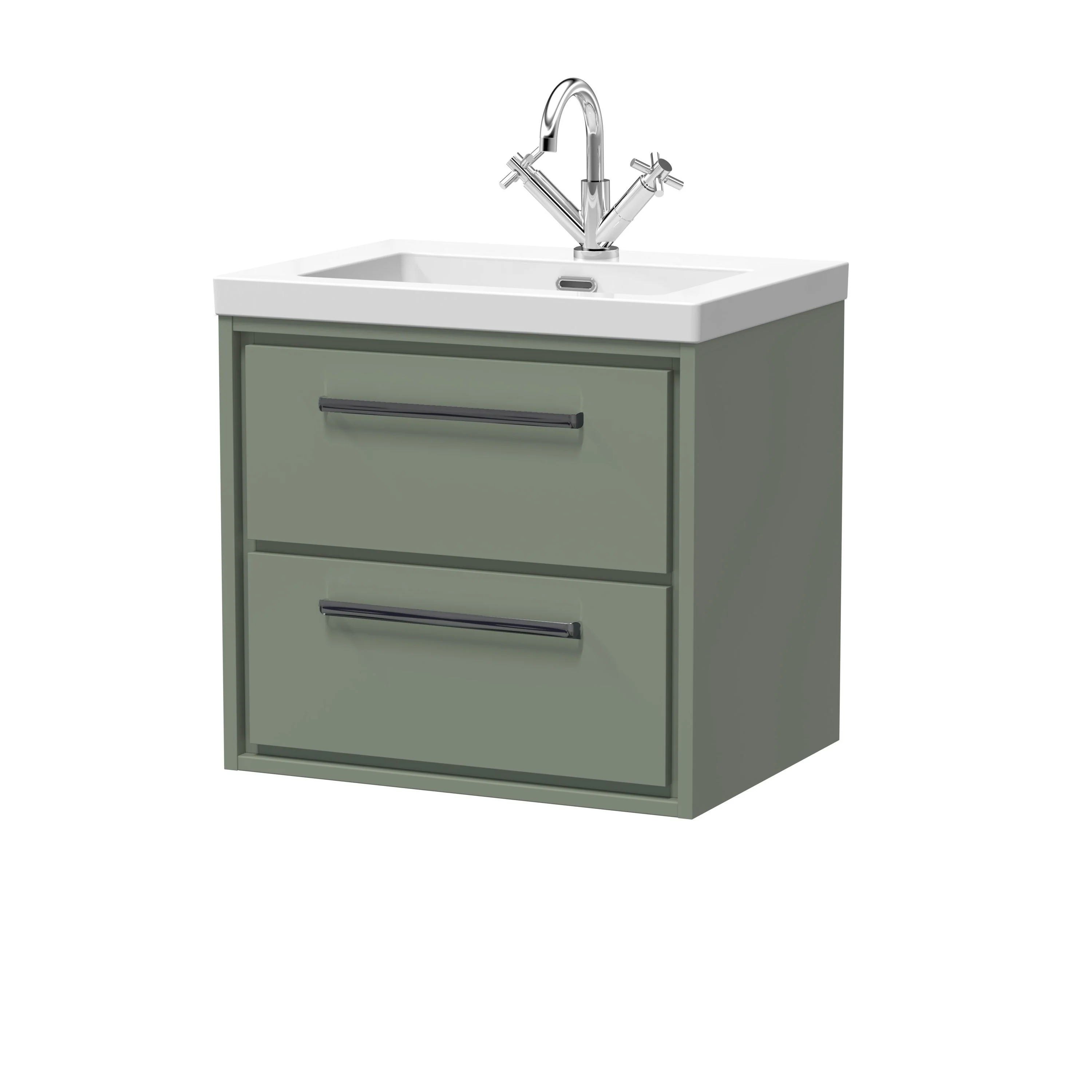 Hudson Reed Lille 600mm 2-Drawer Wall Hung Vanity Unit & Basin - Fern Green - Image 15