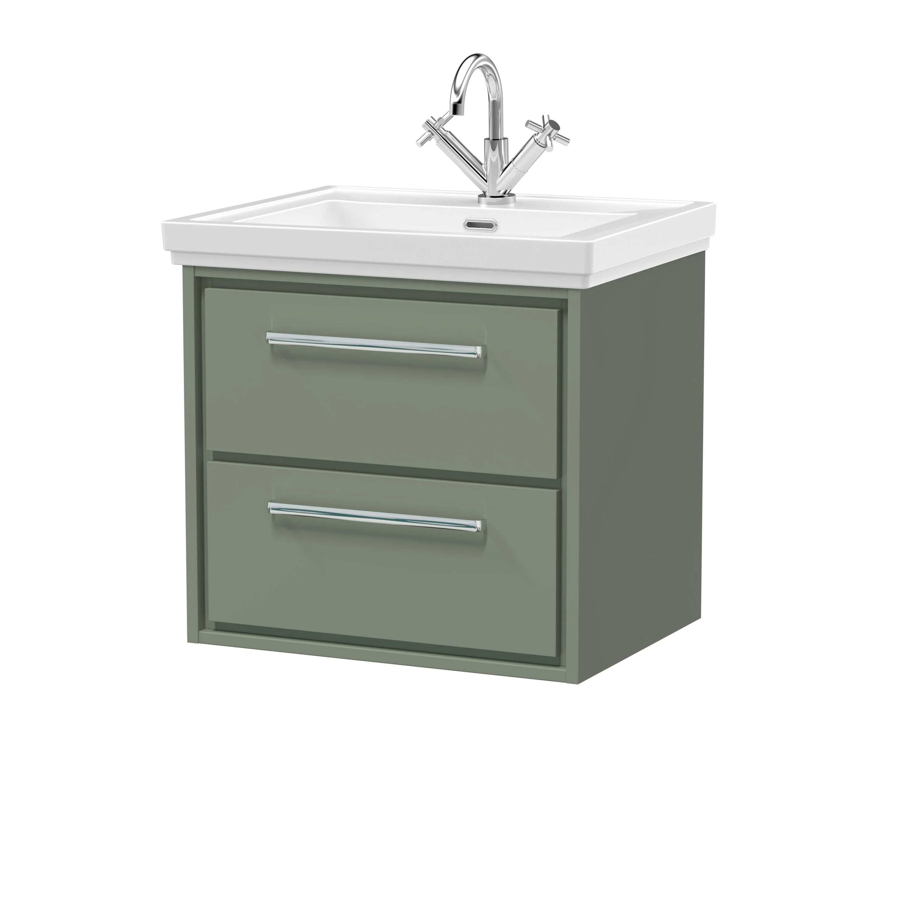 Hudson Reed Lille 600mm 2-Drawer Wall Hung Vanity Unit & Basin - Fern Green - Image 2