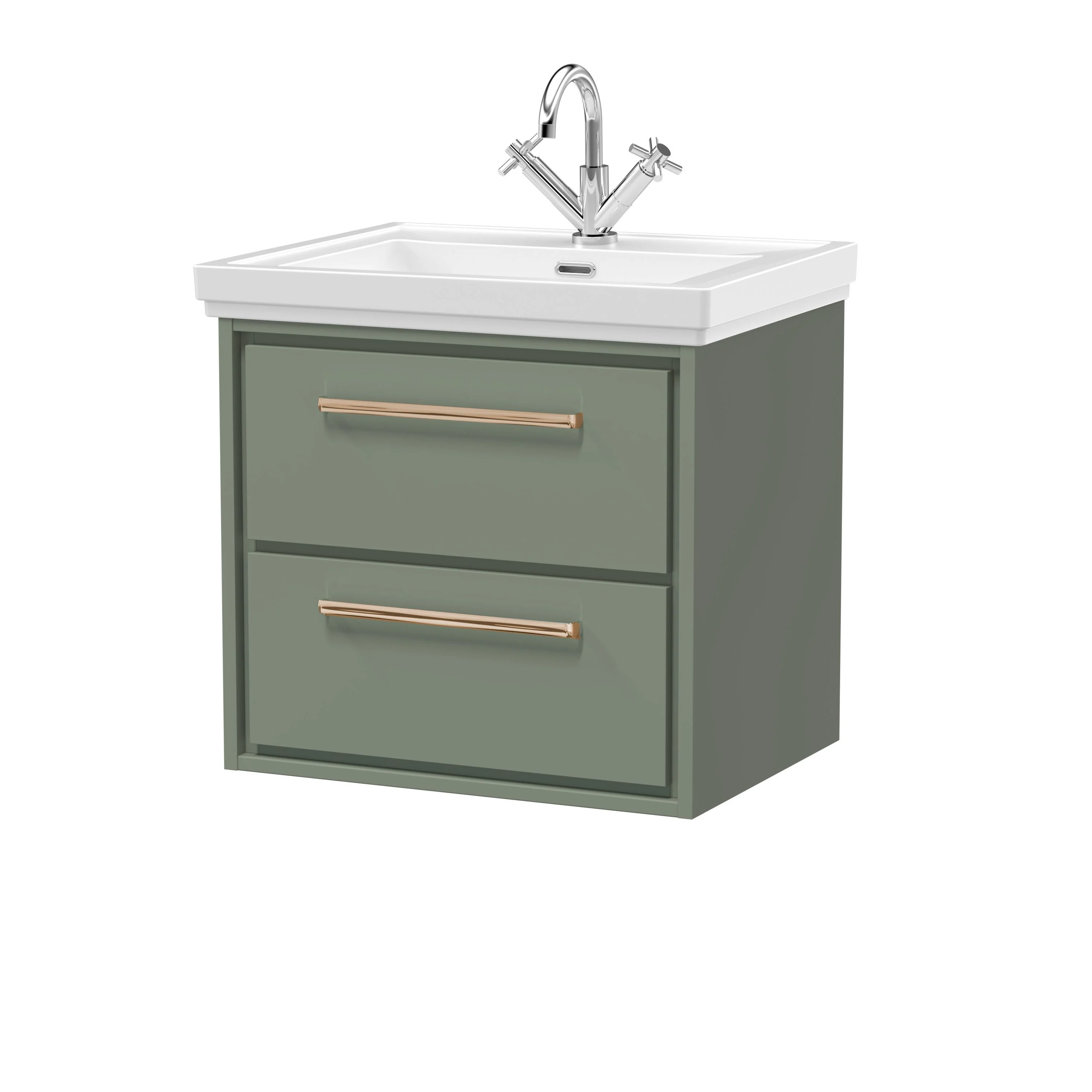 Hudson Reed Lille 600mm 2-Drawer Wall Hung Vanity Unit & Basin - Fern Green - Image 20