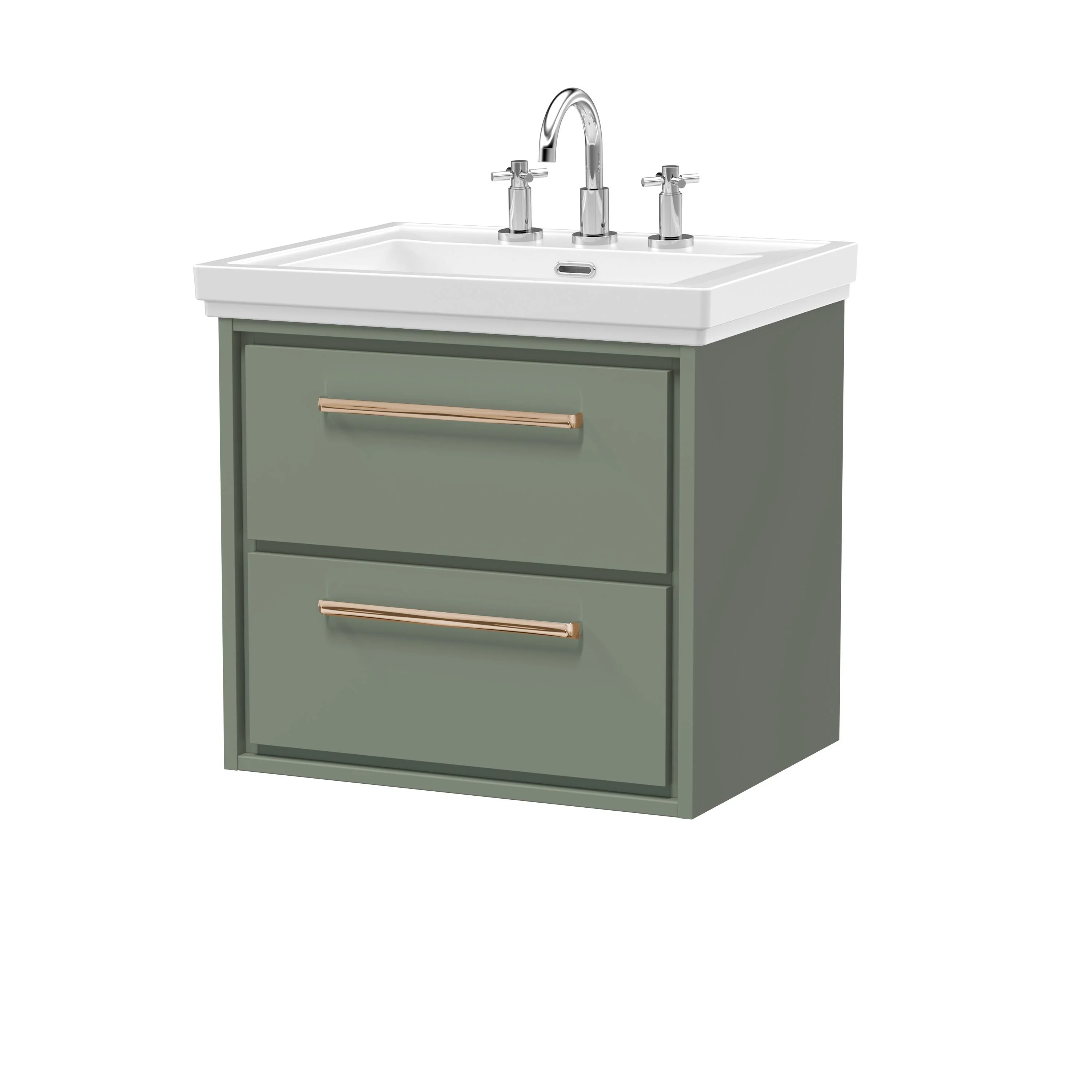 Hudson Reed Lille 600mm 2-Drawer Wall Hung Vanity Unit & Basin - Fern Green - Image 21