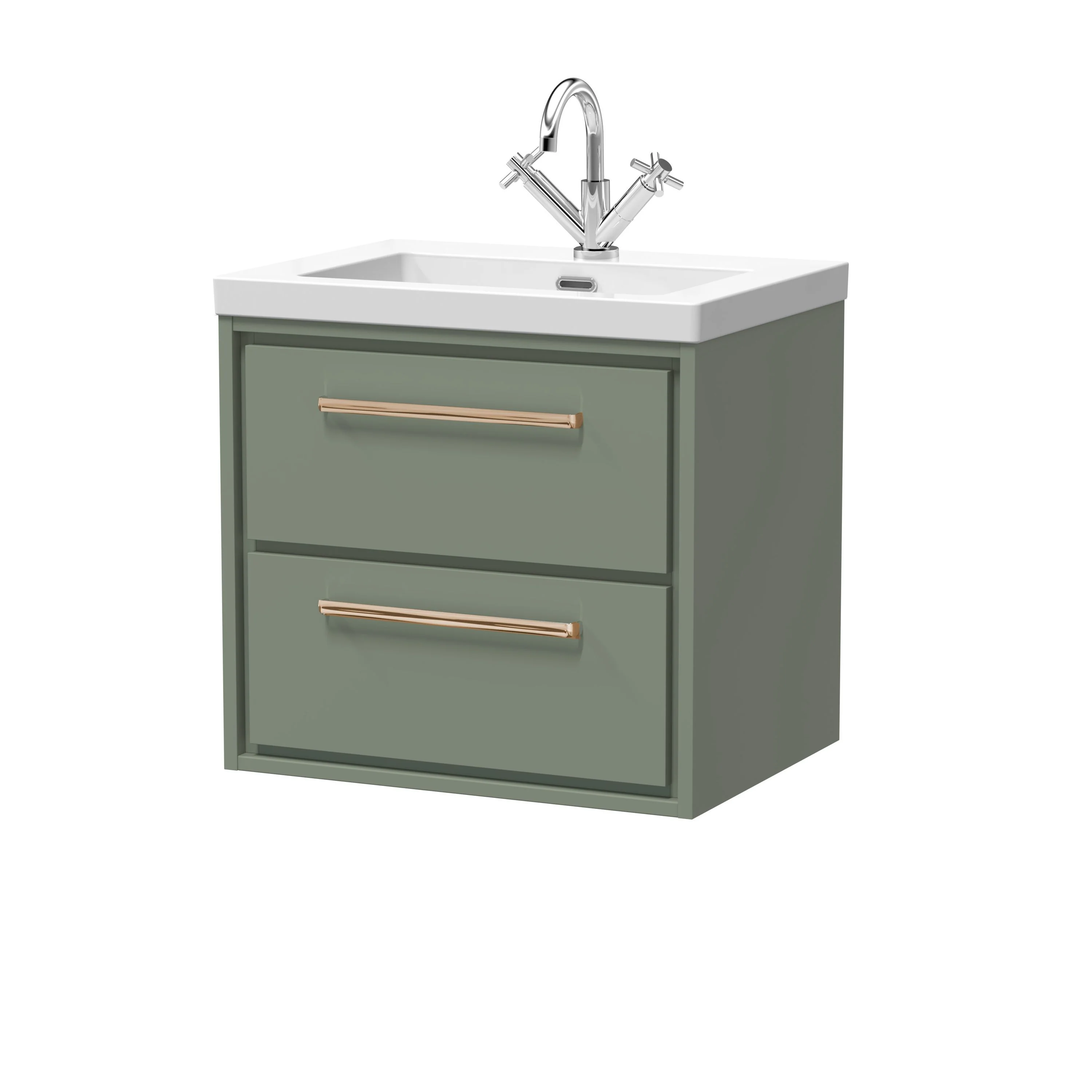 Hudson Reed Lille 600mm 2-Drawer Wall Hung Vanity Unit & Basin - Fern Green - Image 23