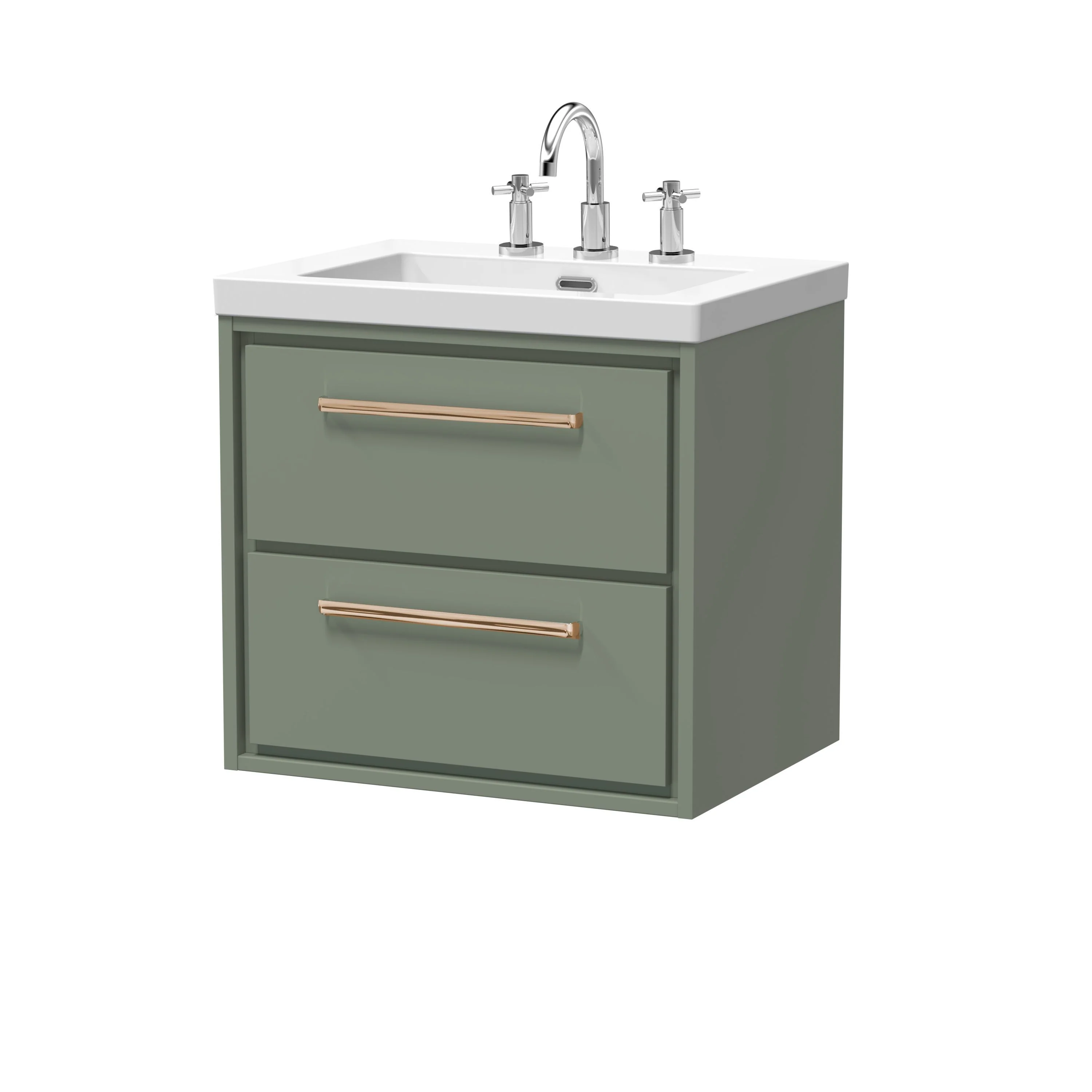 Hudson Reed Lille 600mm 2-Drawer Wall Hung Vanity Unit & Basin - Fern Green - Image 24