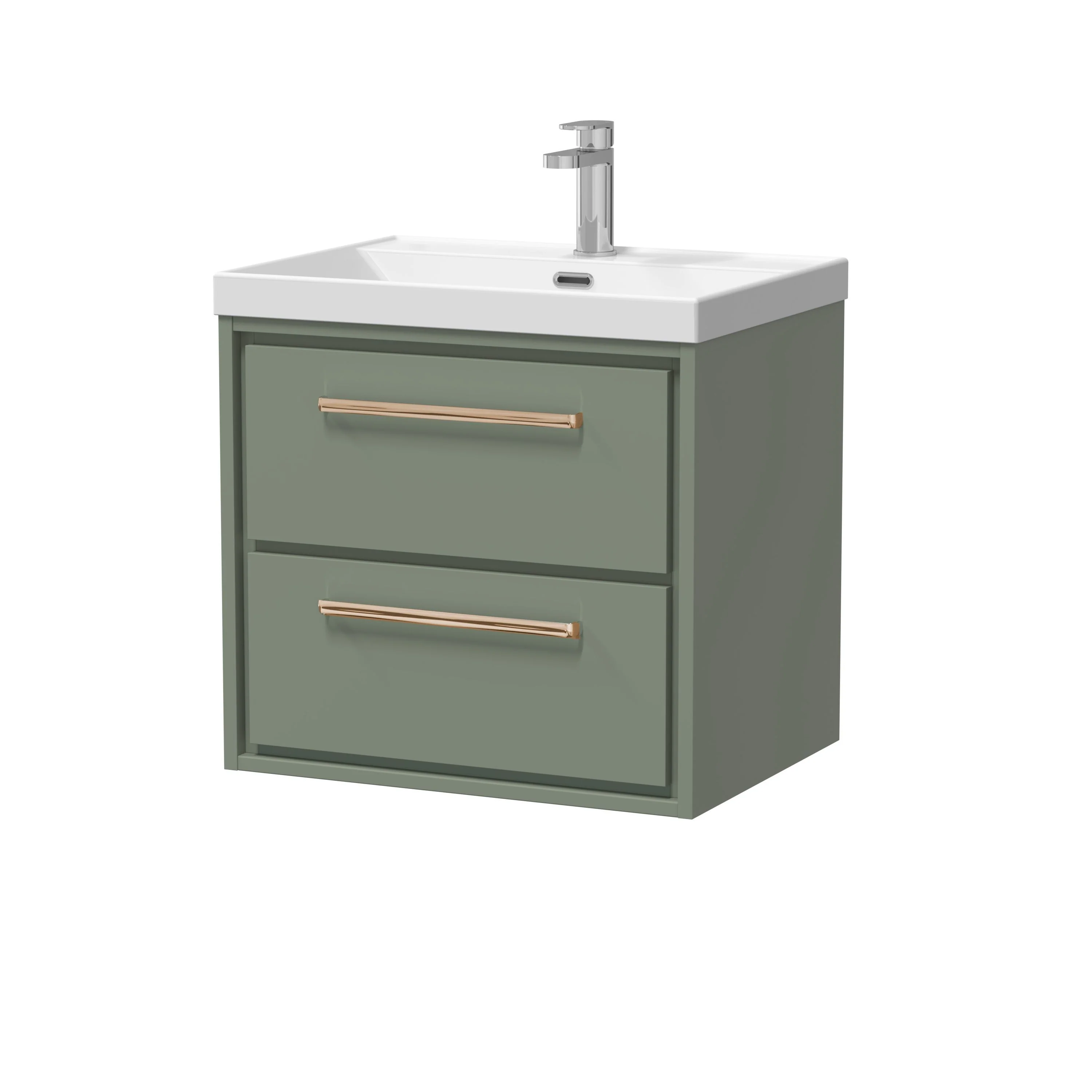 Hudson Reed Lille 600mm 2-Drawer Wall Hung Vanity Unit & Basin - Fern Green - Image 25
