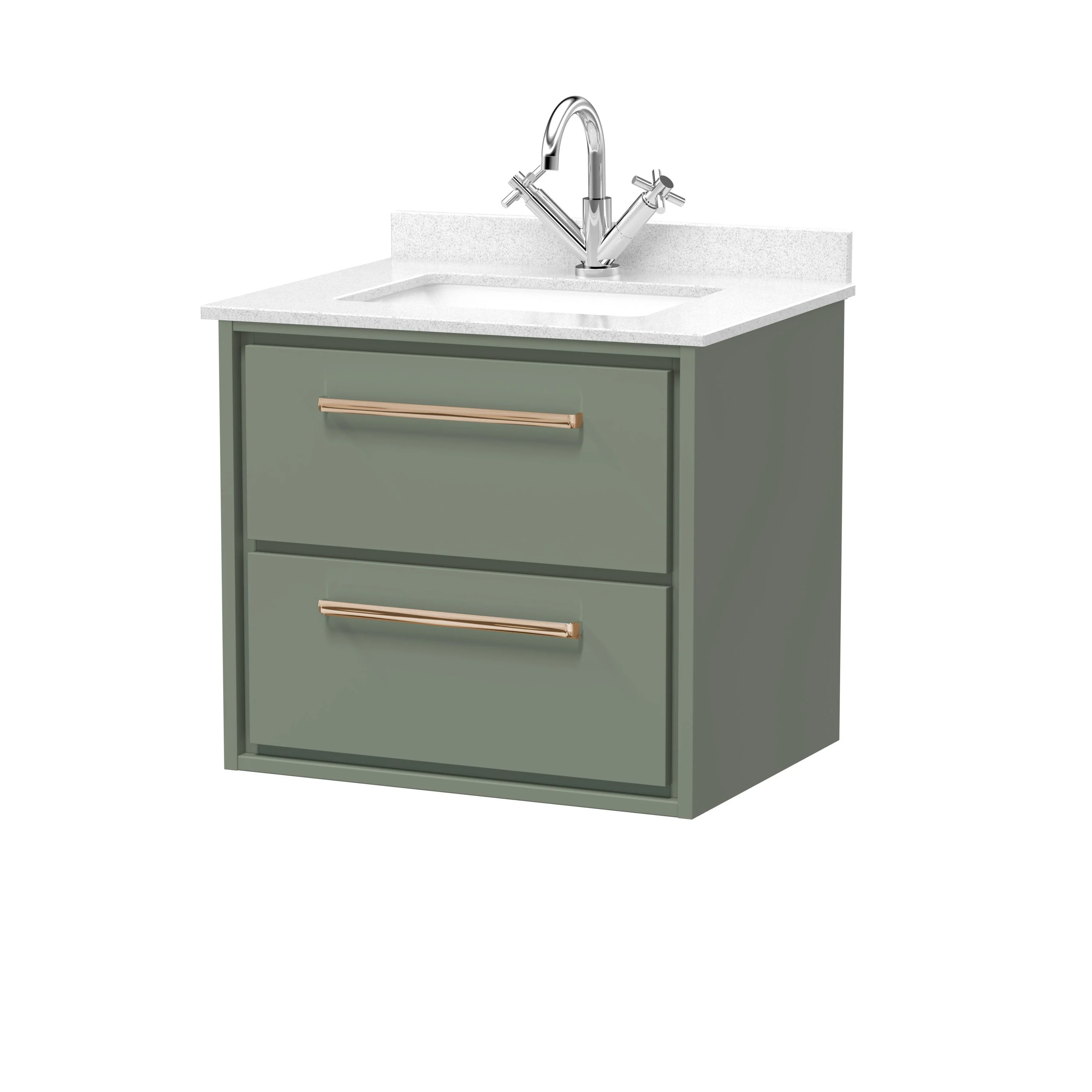 Hudson Reed Lille 600mm 2-Drawer Wall Hung Vanity Unit & Basin - Fern Green - Image 27