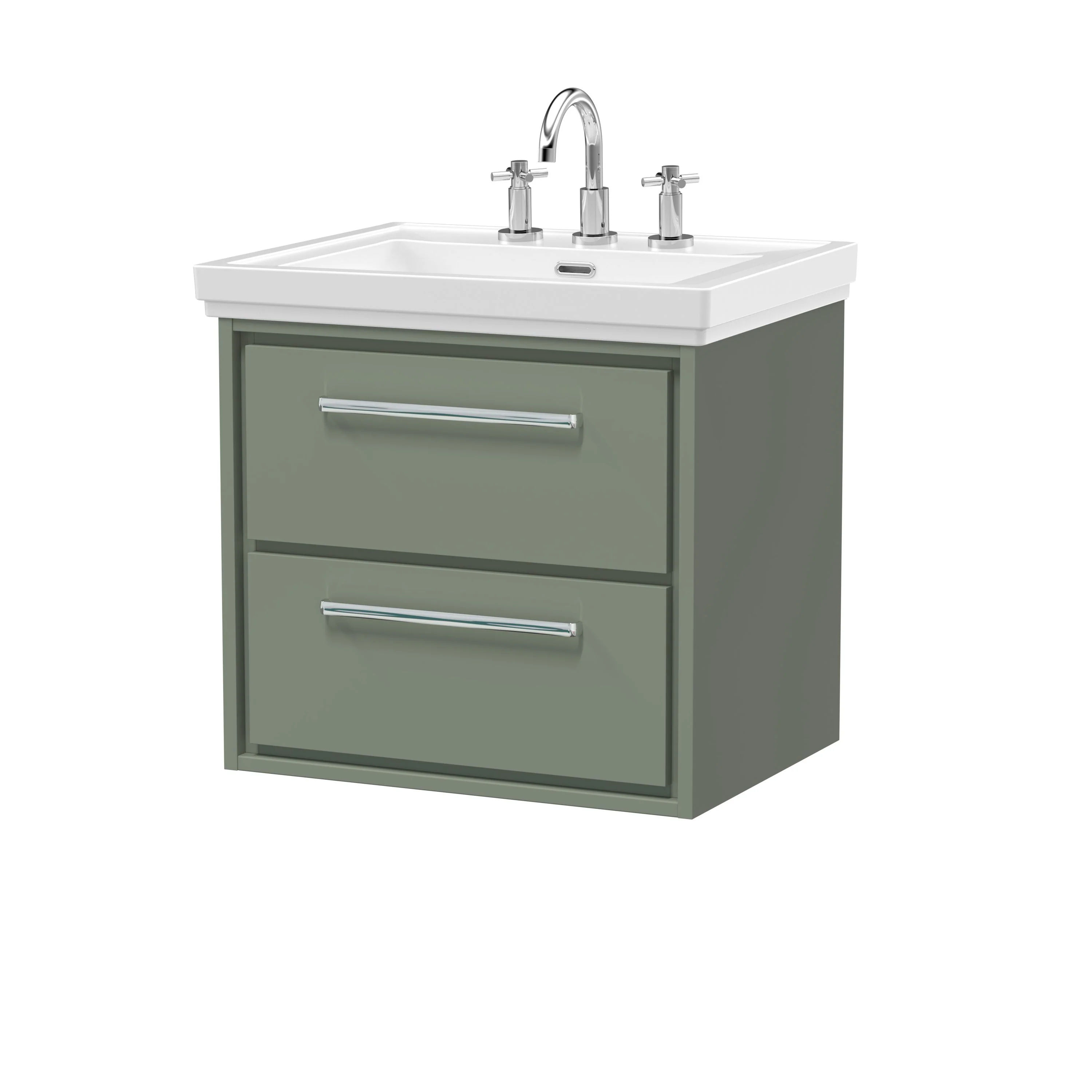 Hudson Reed Lille 600mm 2-Drawer Wall Hung Vanity Unit & Basin - Fern Green - Image 3